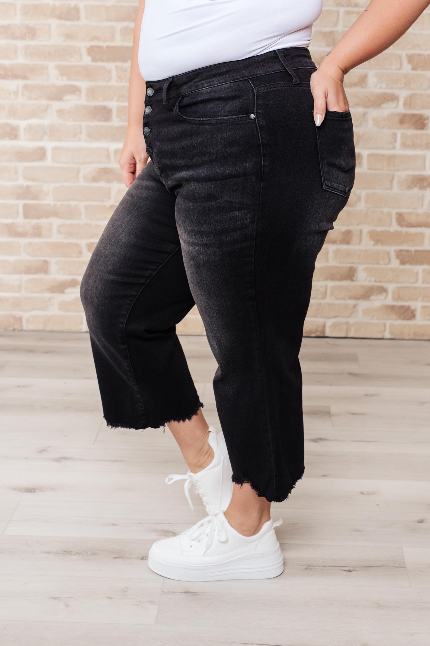 Ryan High Rise Button Fly Wide Leg Crop Jeans - Shop All Around Divas