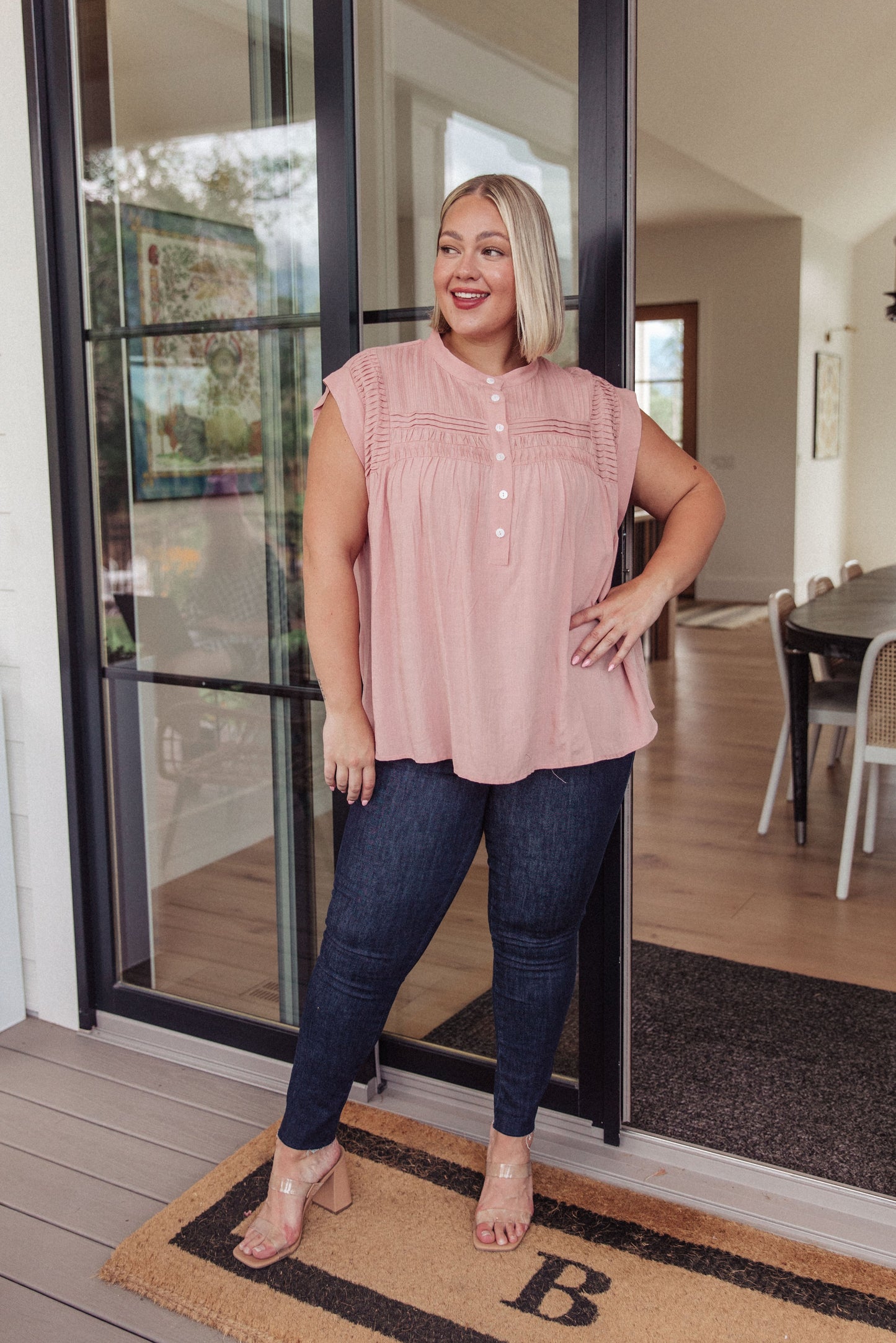 Pleat Detail Button Up Blouse in Pink - Shop All Around Divas