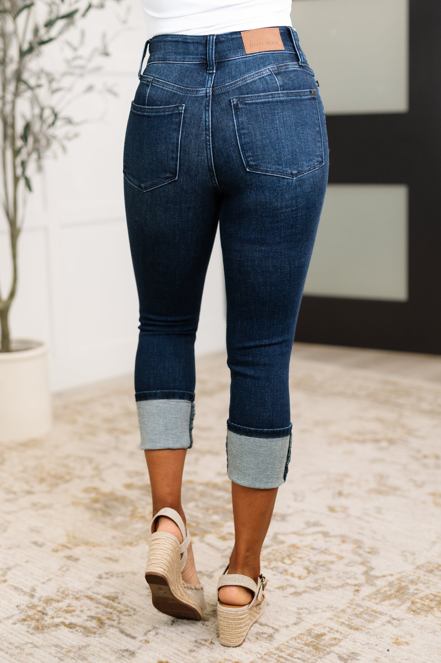 Karen High Rise Double Waist Band Capri Jeans - JUDY BLUE