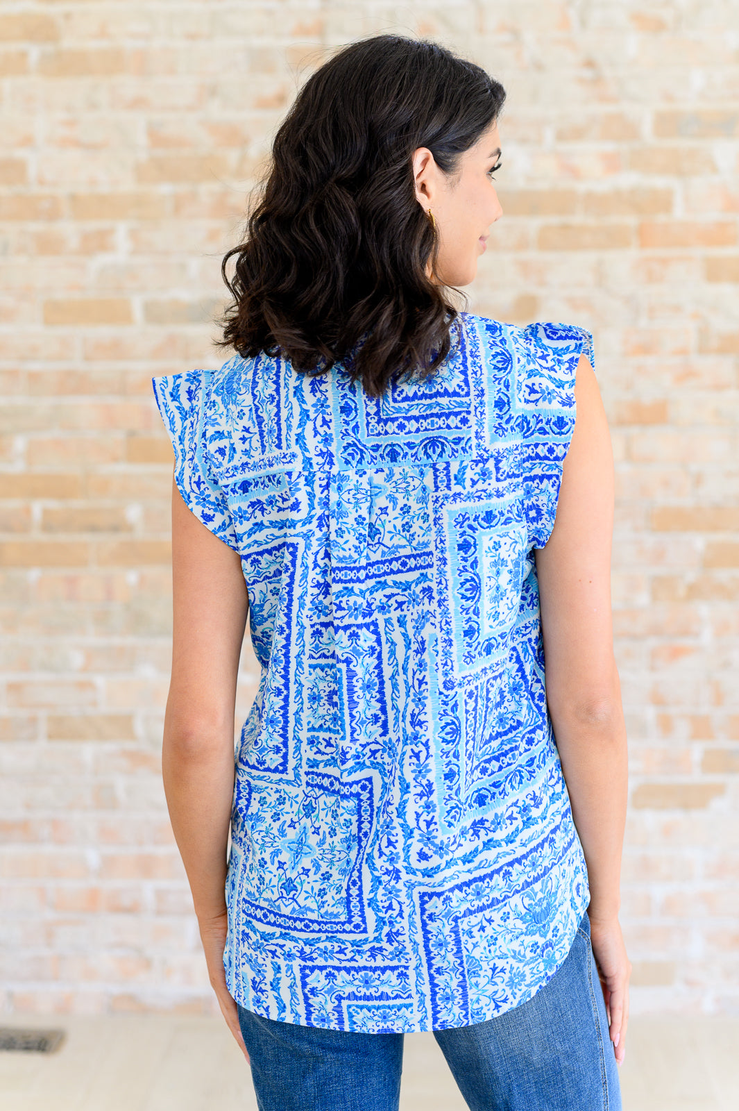 Keep Me Coming V-Neck Top in Ivory Royal - Shop All Around Divas