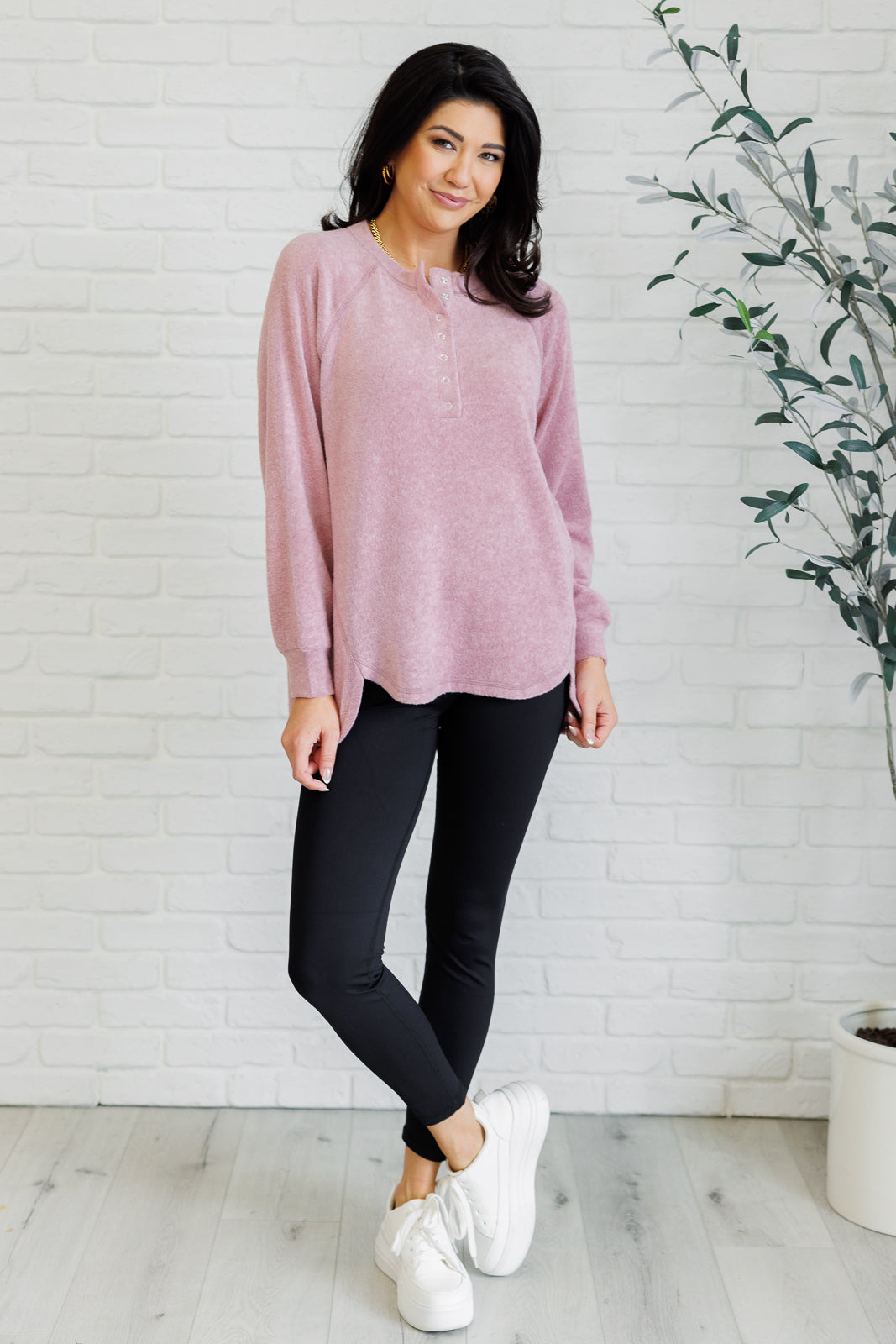 Keeping it Real Brushed Melange Hacci Long Sleeve Tee in Light Rose