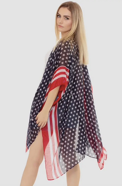 Stripe Trim American Flag Kimono - Shop All Around Divas