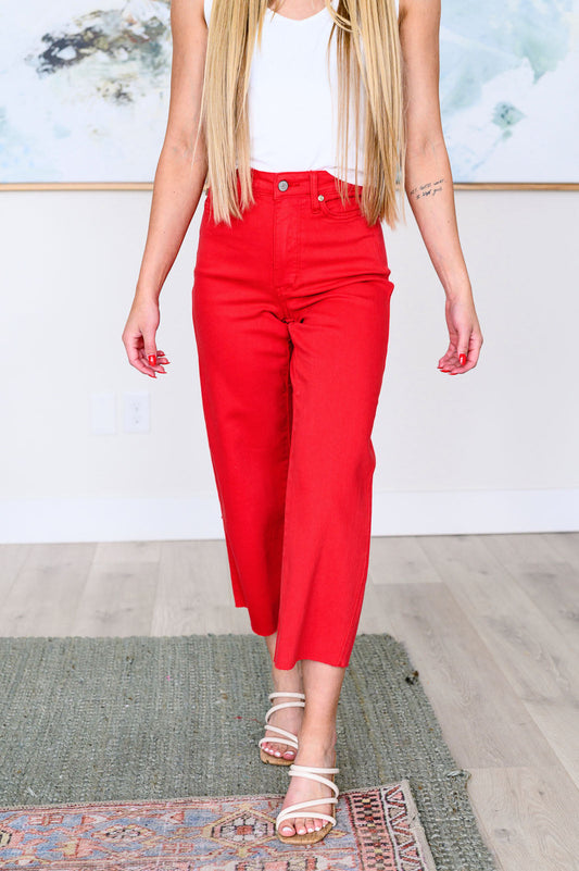 Lisa High Rise Control Top Wide Leg Crop Jeans in Red - JUDY BLUE - Shop All Around Divas