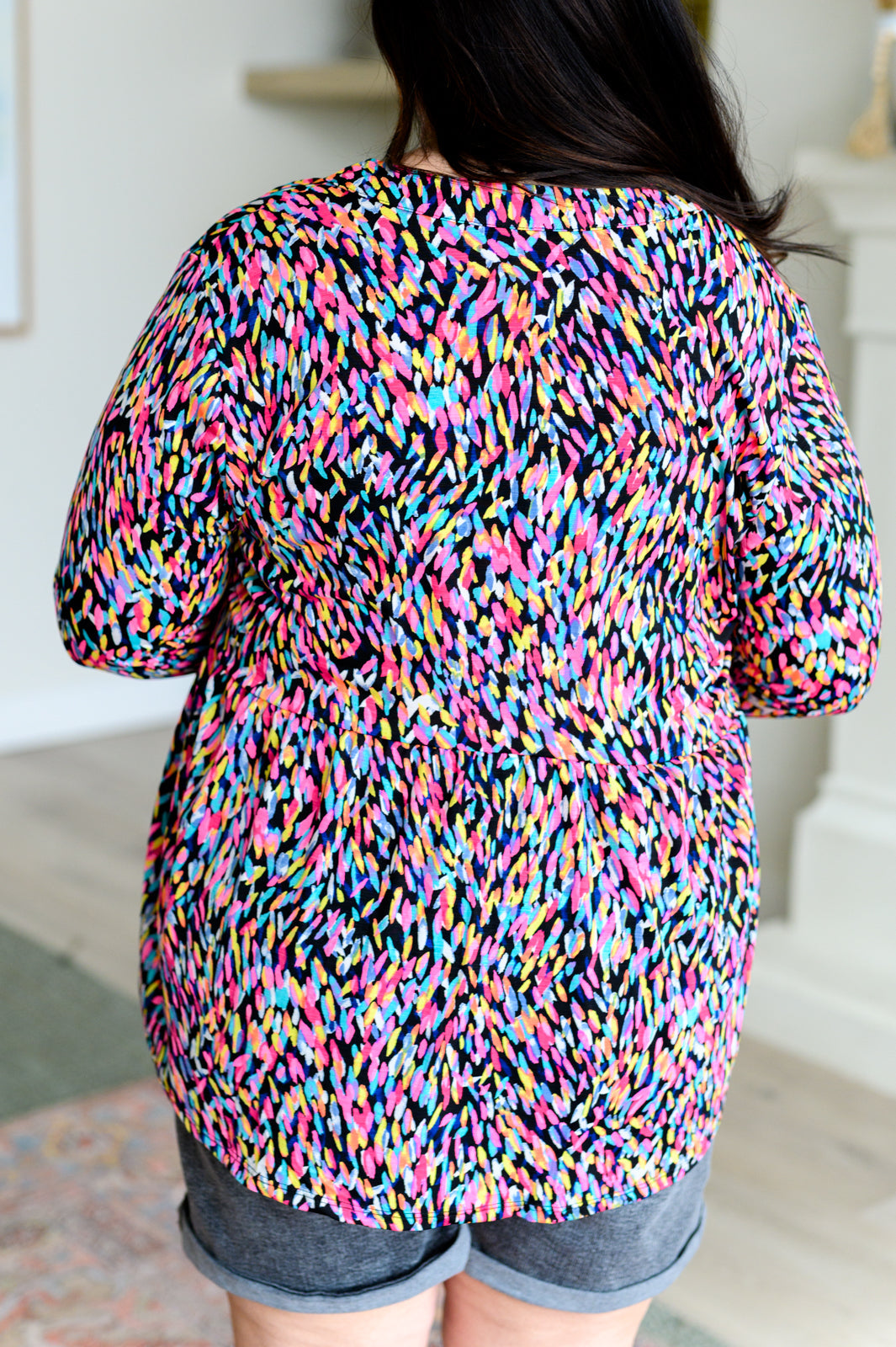Lizzy Babydoll Top in Black Multi Painted - Shop All Around Divas