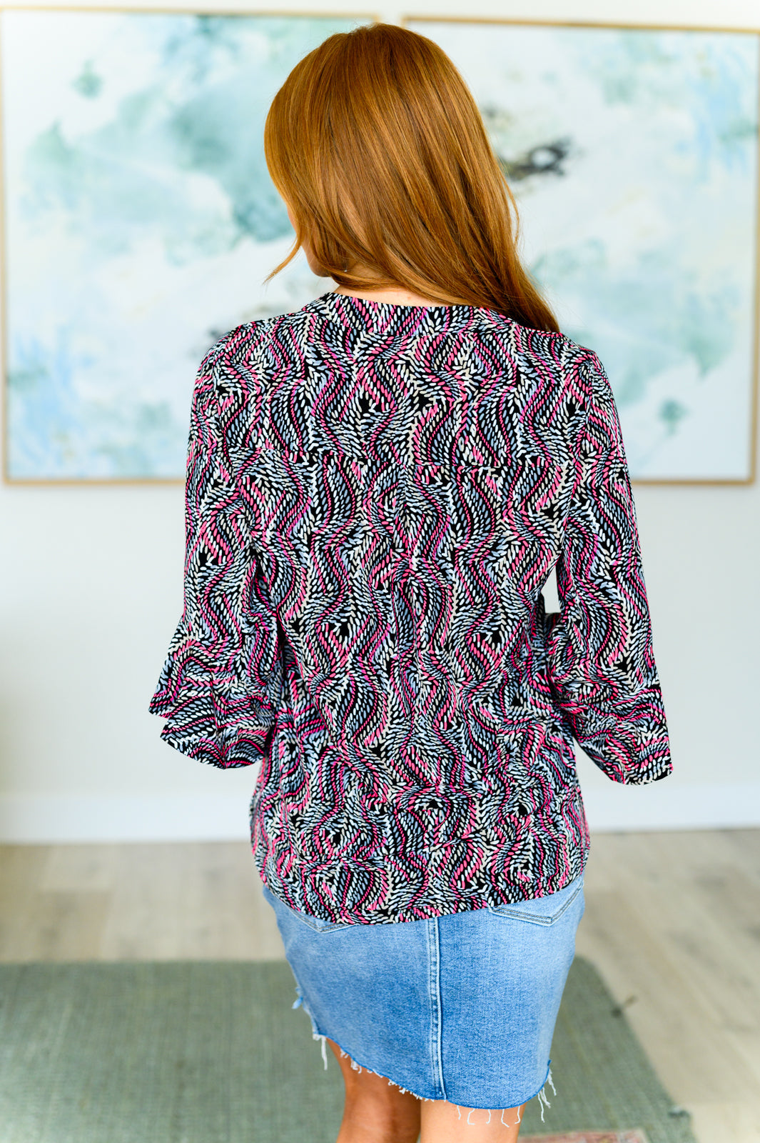 Lizzy Bell Sleeve Top in Black and Pink Rope - Shop All Around Divas