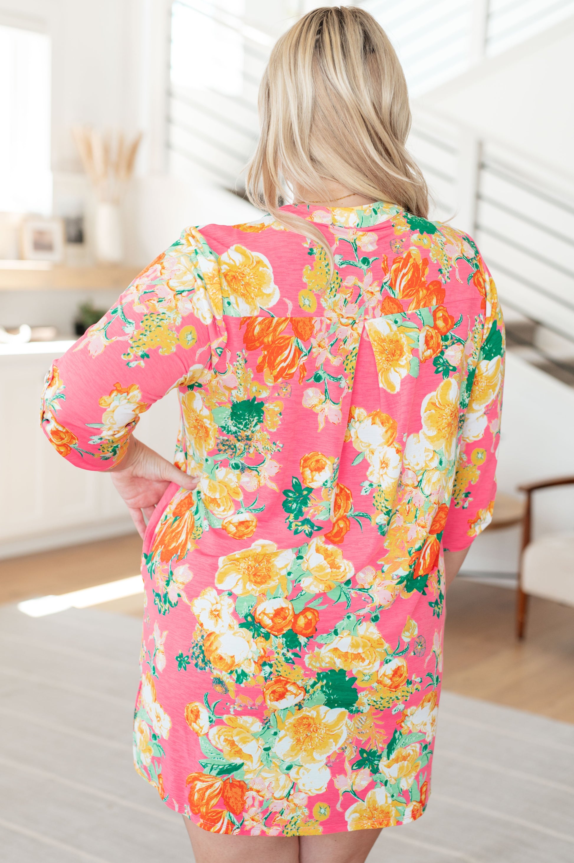 Lizzy Dress in Hot Pink and Yellow Floral - Shop All Around Divas