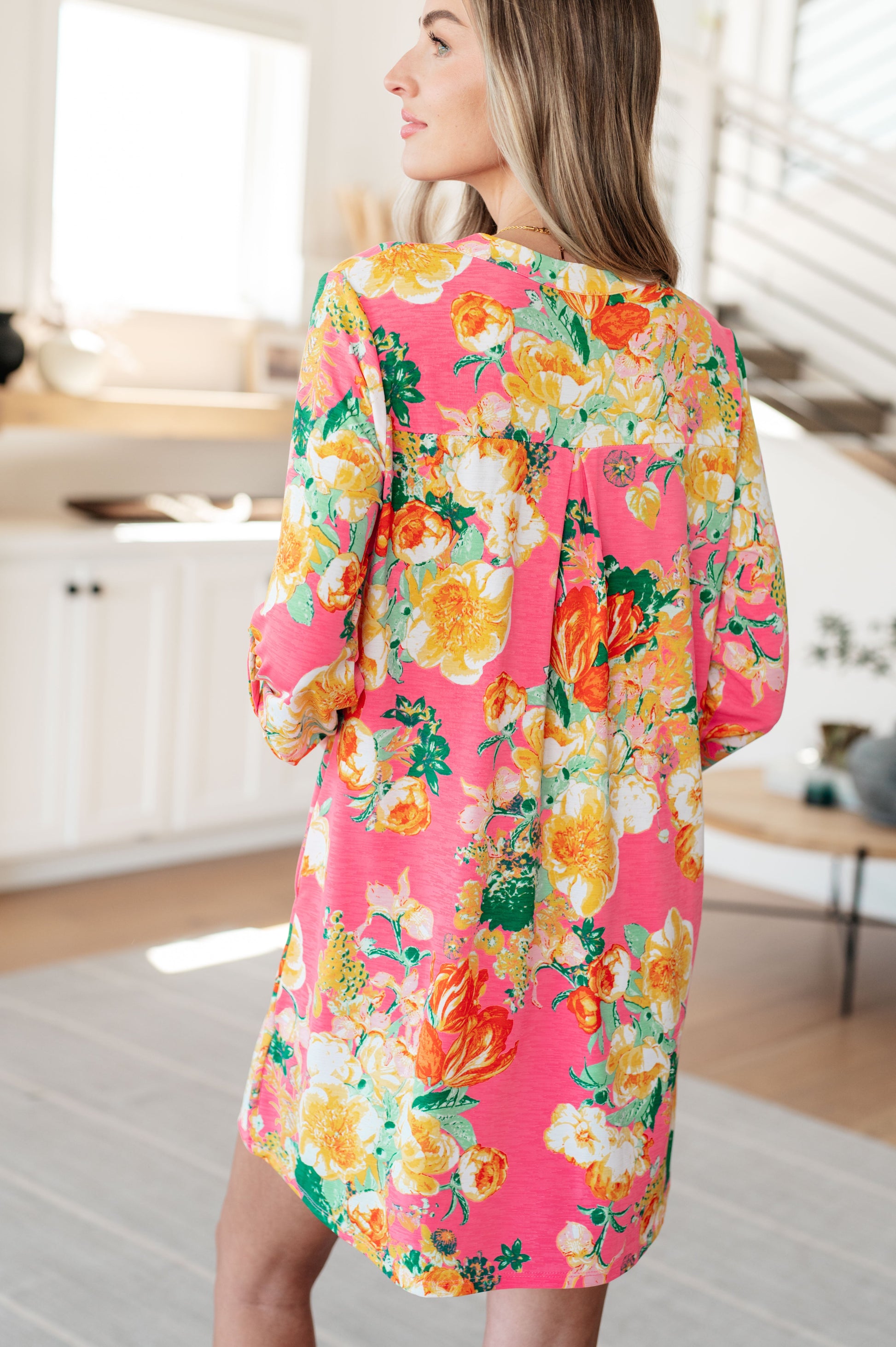 Lizzy Dress in Hot Pink and Yellow Floral - Shop All Around Divas