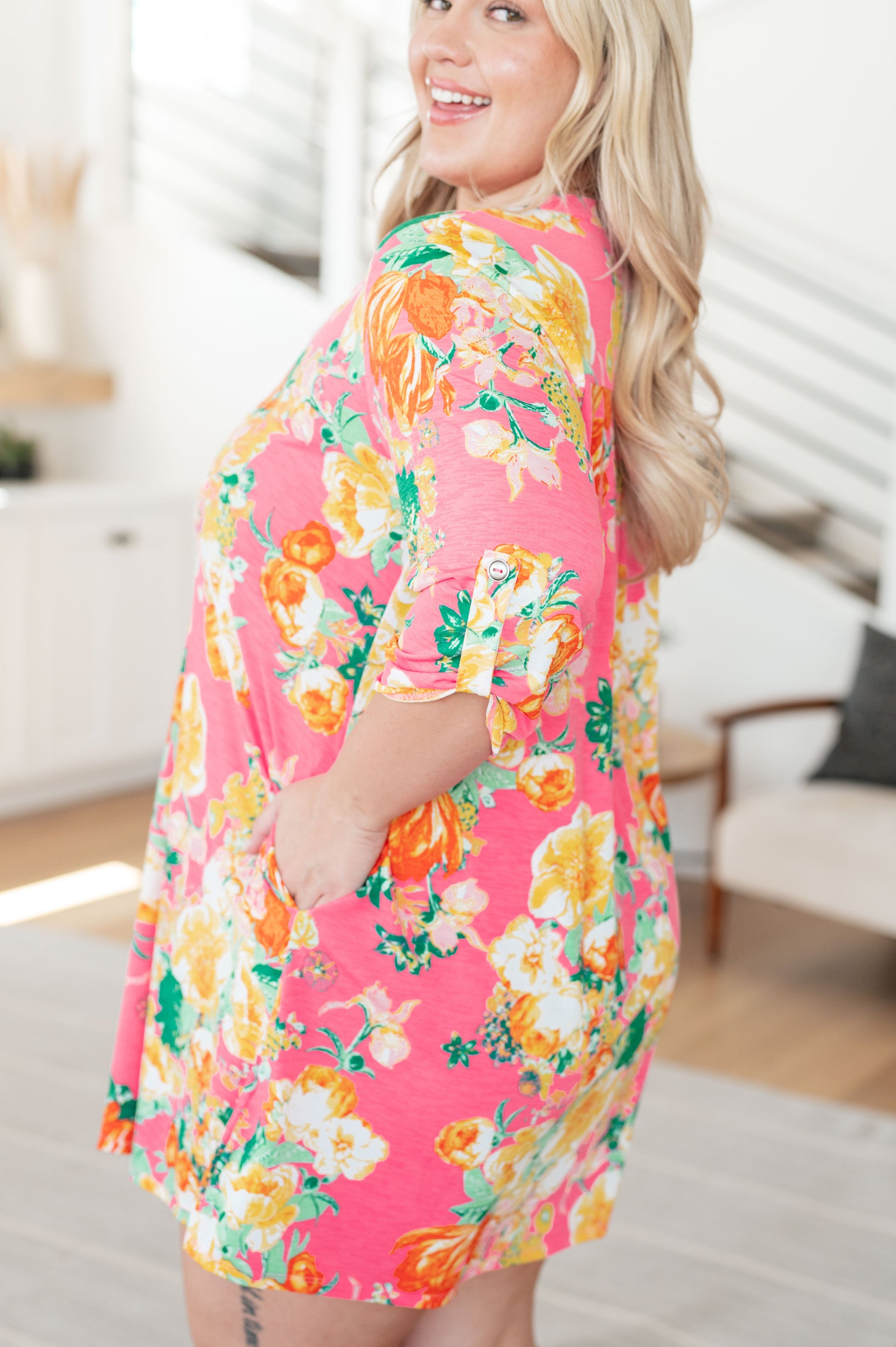 Lizzy Dress in Hot Pink and Yellow Floral - Shop All Around Divas