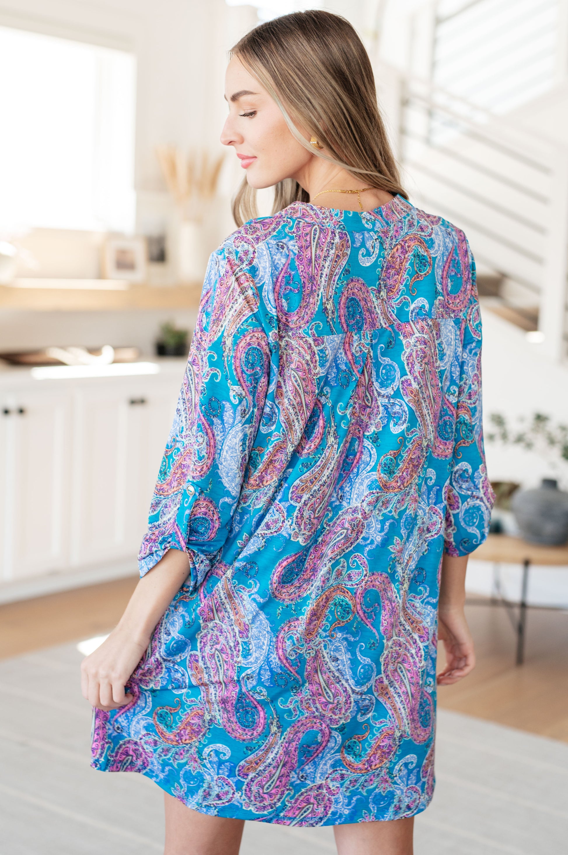 Lizzy Dress in Teal and Pink Paisley - Shop All Around Divas