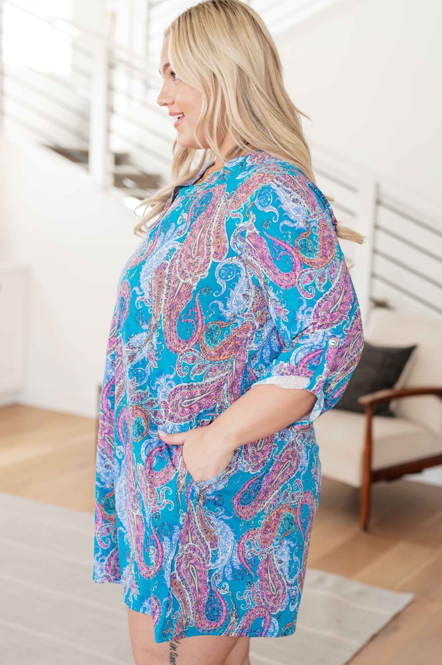 Lizzy Dress in Teal and Pink Paisley - Shop All Around Divas