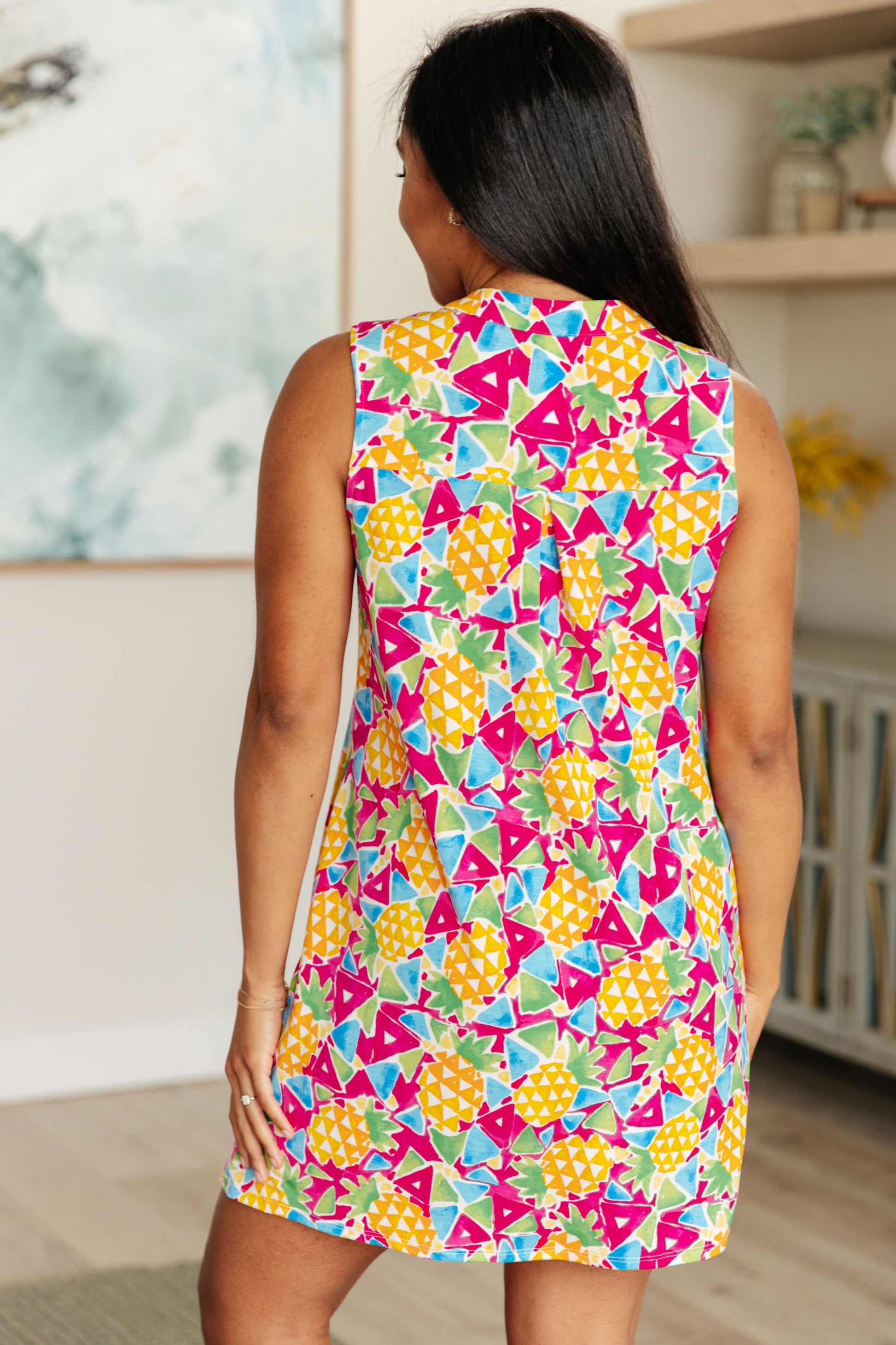 Lizzy Tank Dress in Abstract Magenta Pineapple - Shop All Around Divas