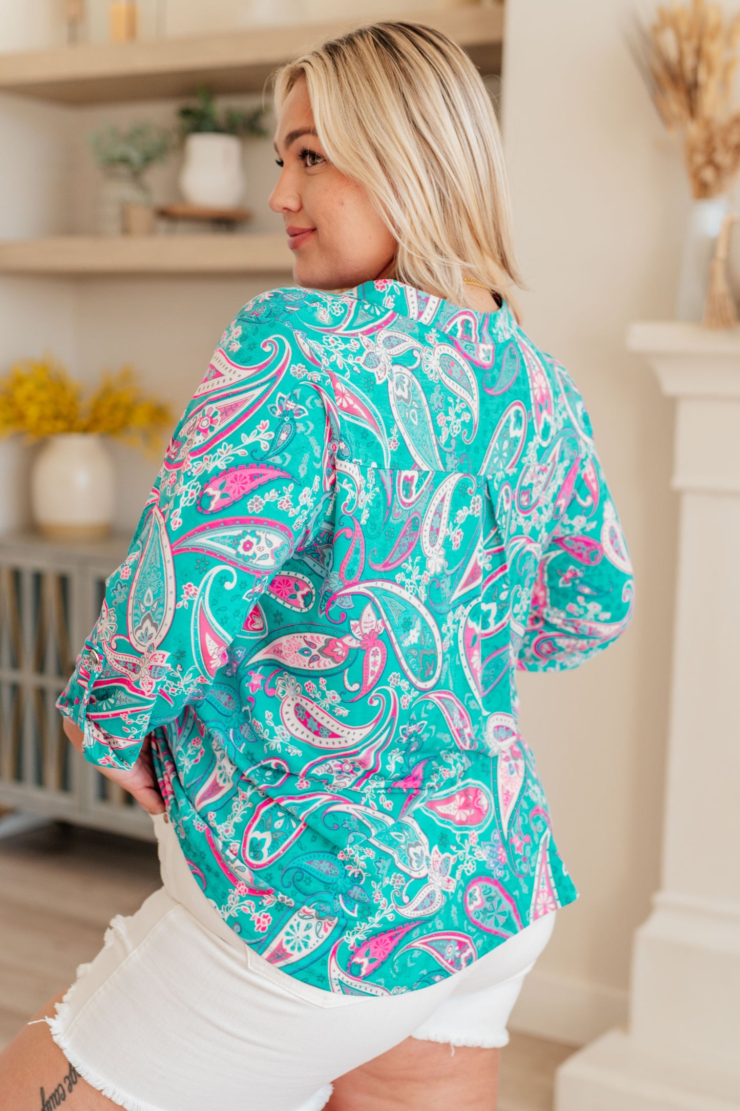 Lizzy Top in Aqua and Pink Paisley - Shop All Around Divas