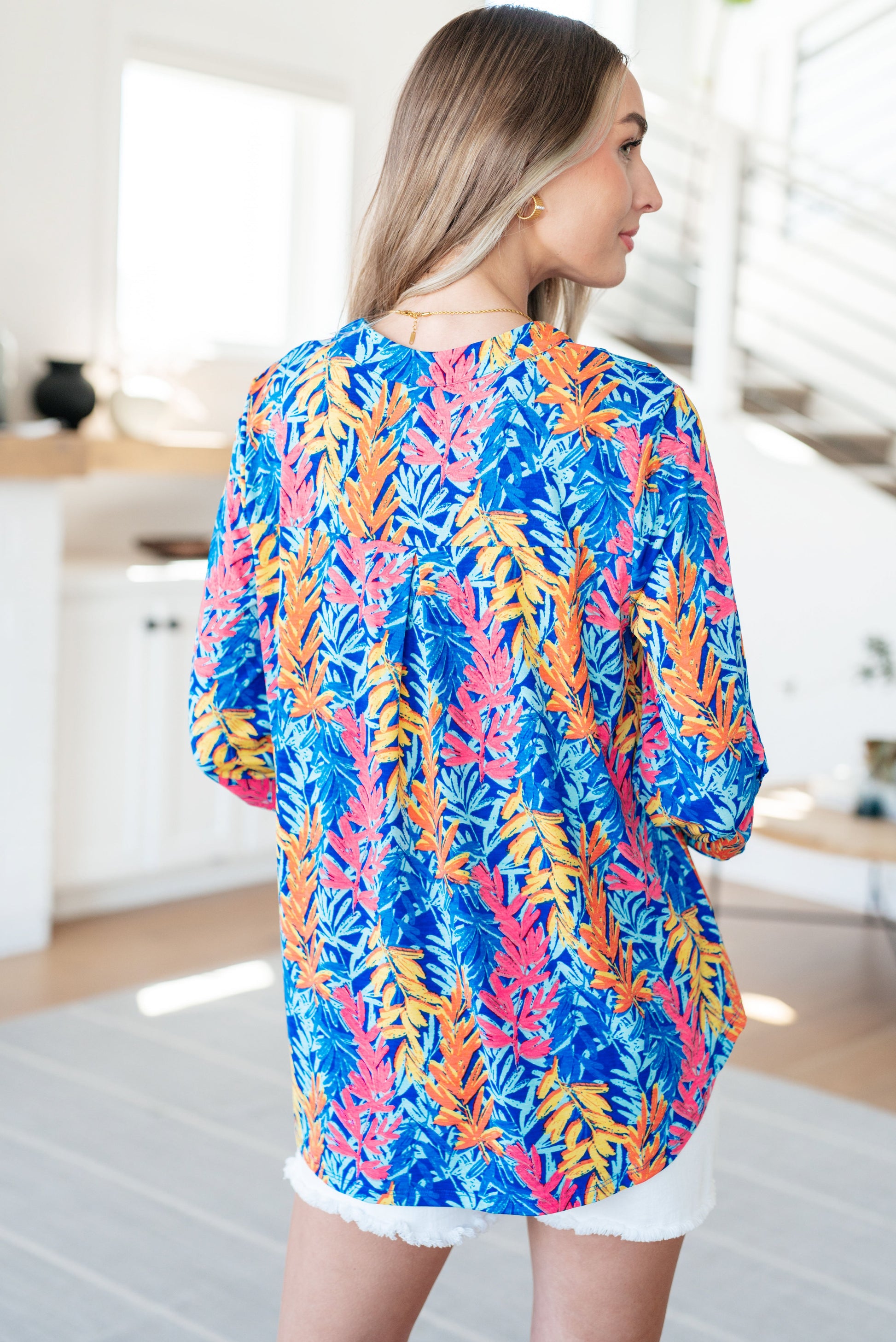 Lizzy Top in Blue and Pink Branches - Shop All Around Divas