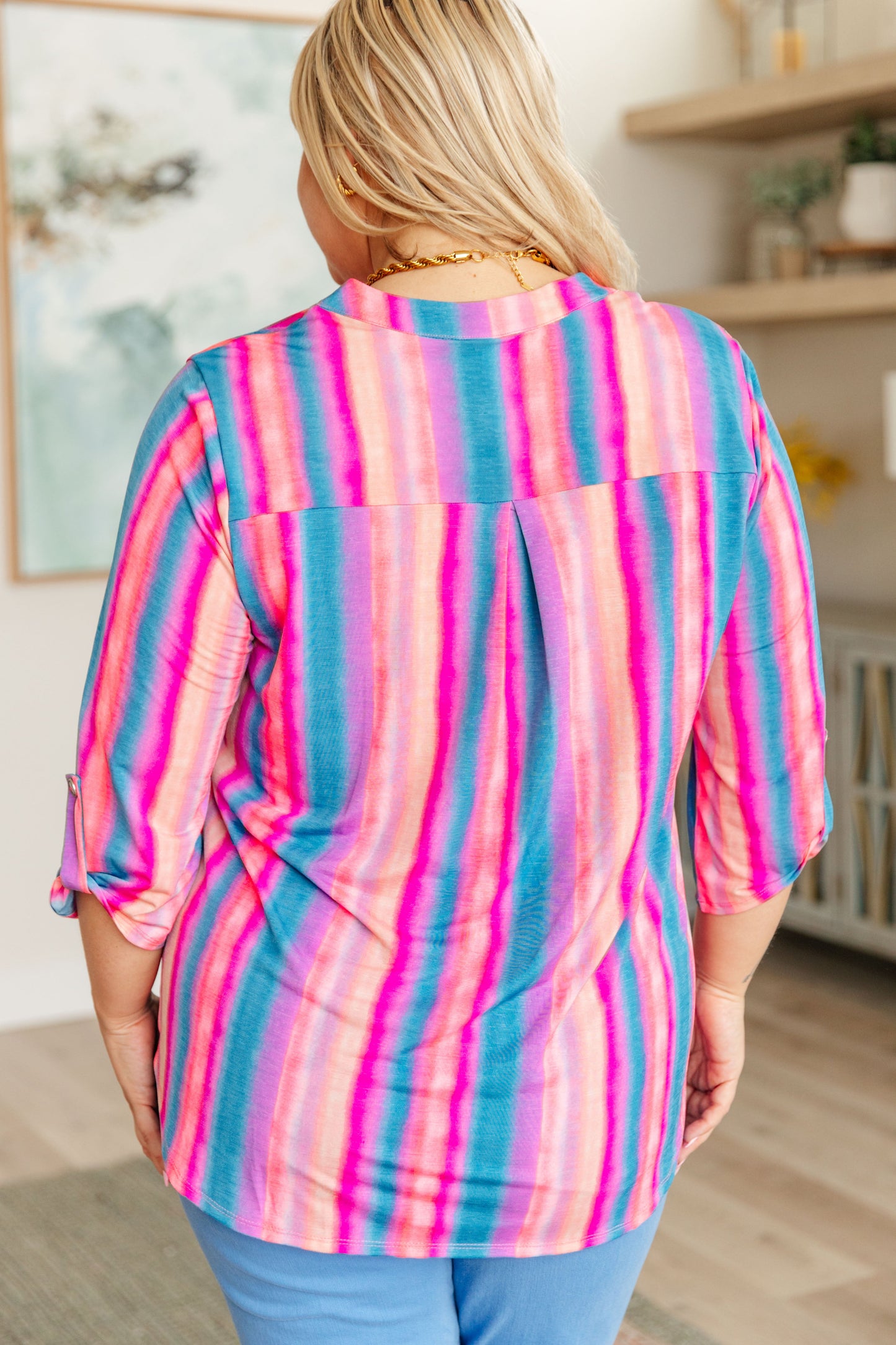 Lizzy Top in Blue and Pink Stripe - Shop All Around Divas