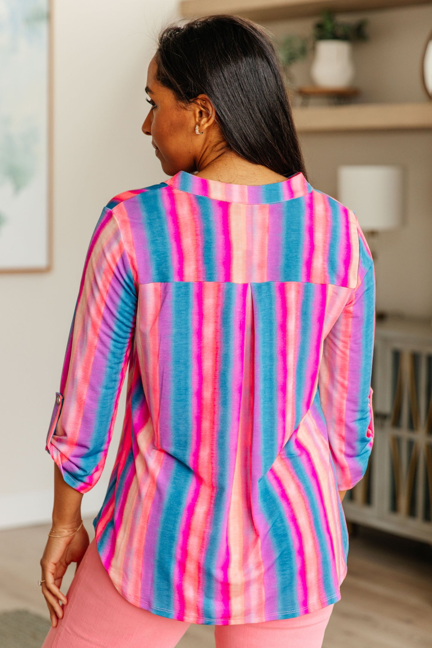 Lizzy Top in Blue and Pink Stripe - Shop All Around Divas