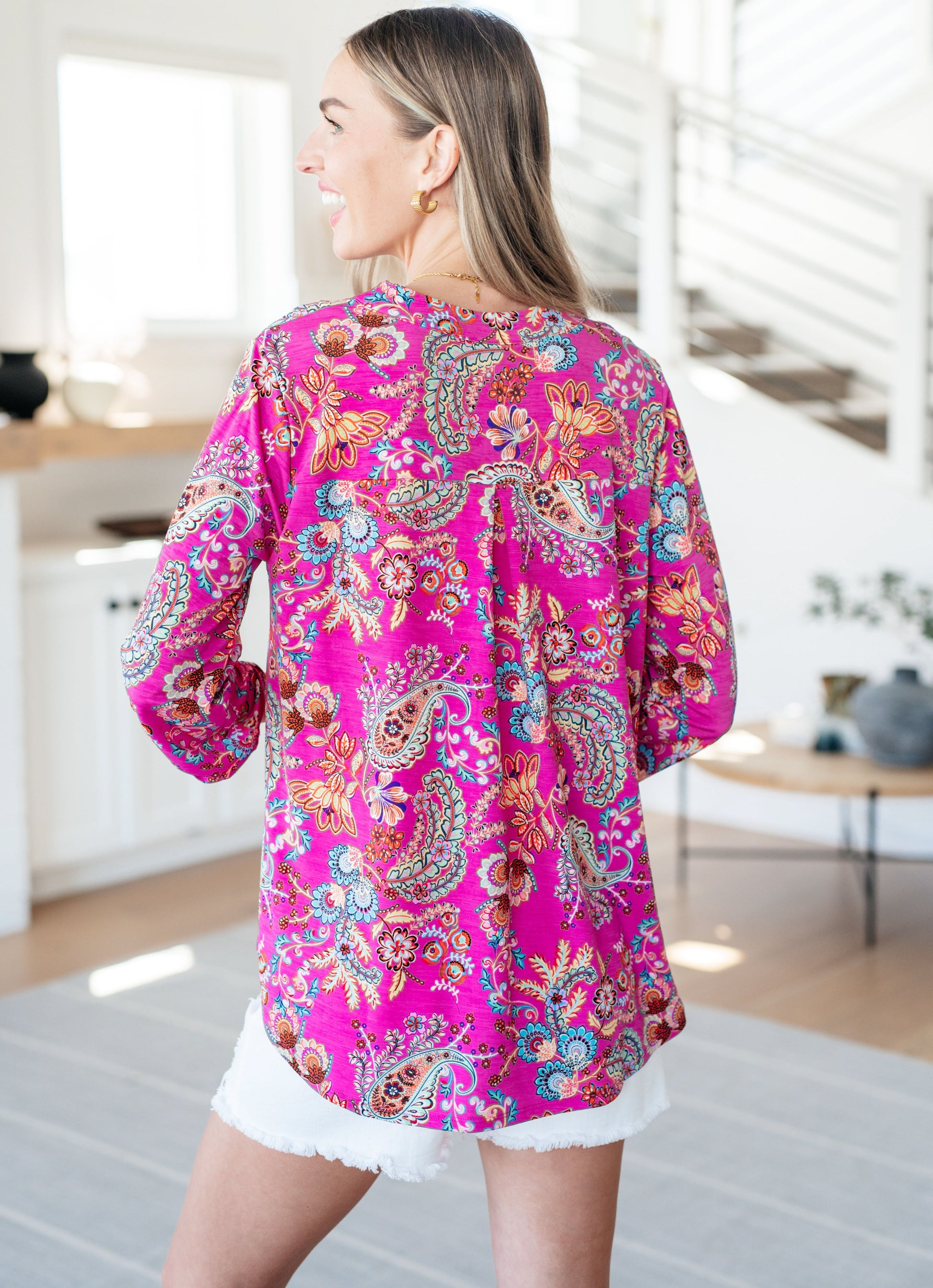 Lizzy Top in Magenta Floral Paisley - Shop All Around Divas