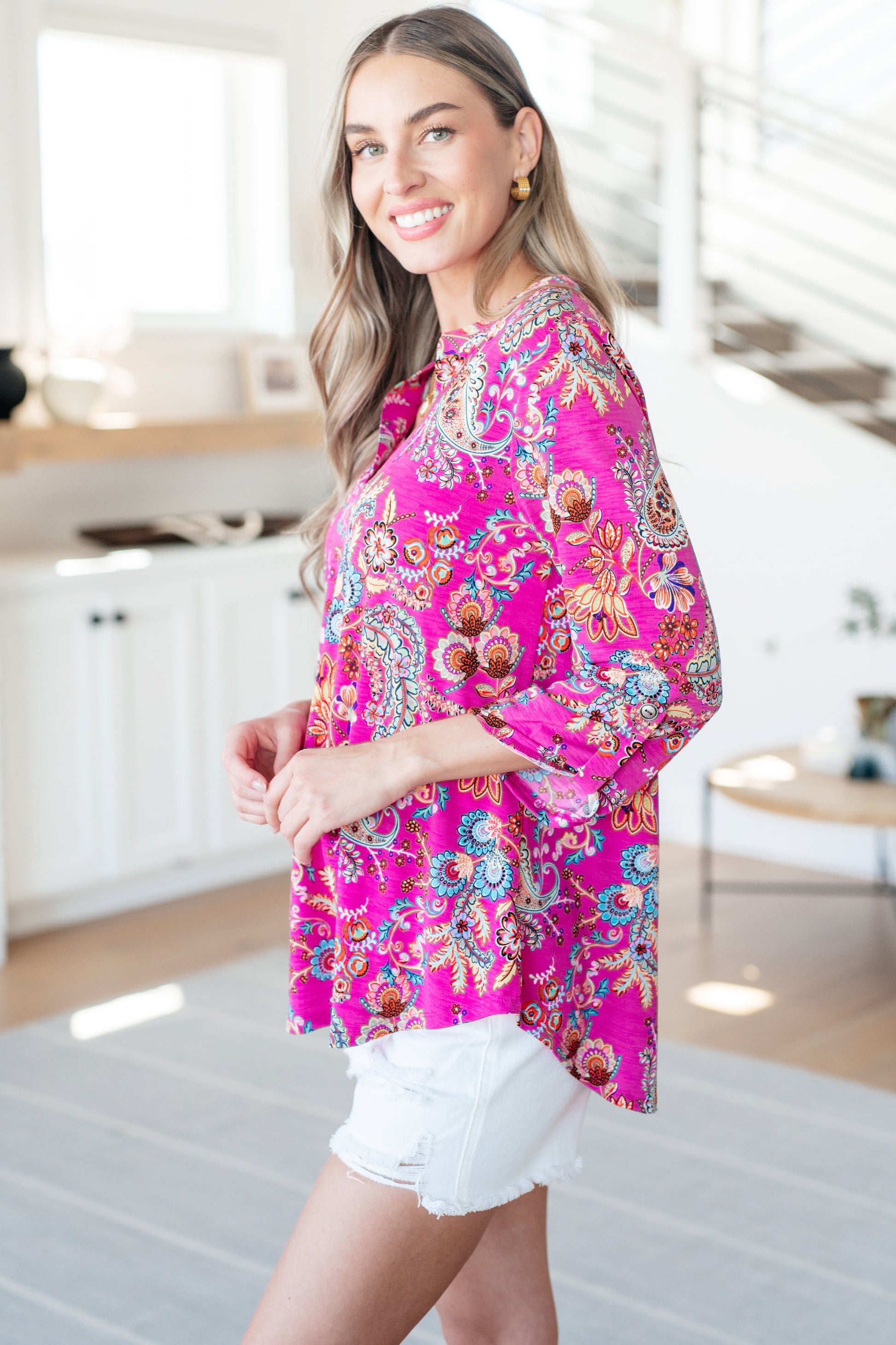 Lizzy Top in Magenta Floral Paisley - Shop All Around Divas