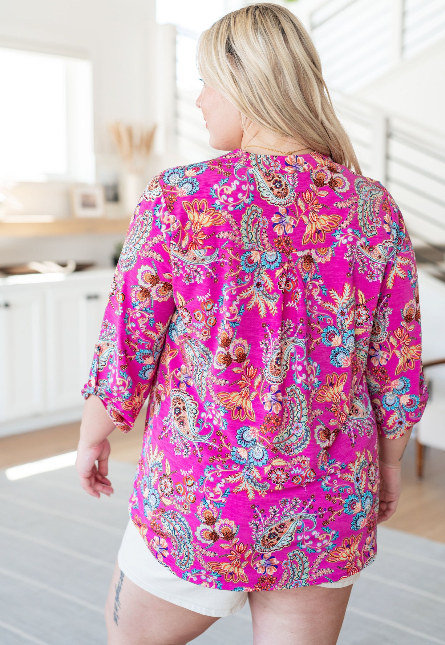 Lizzy Top in Magenta Floral Paisley - Shop All Around Divas