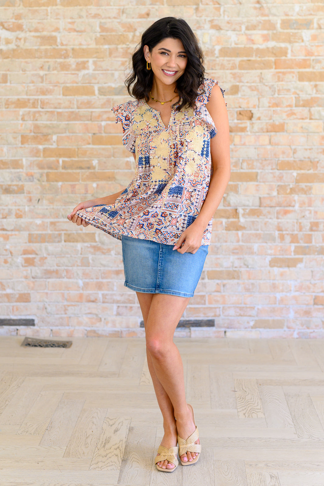 Love of My Life Flutter Sleeve Top in Denim Taupe - Shop All Around Divas