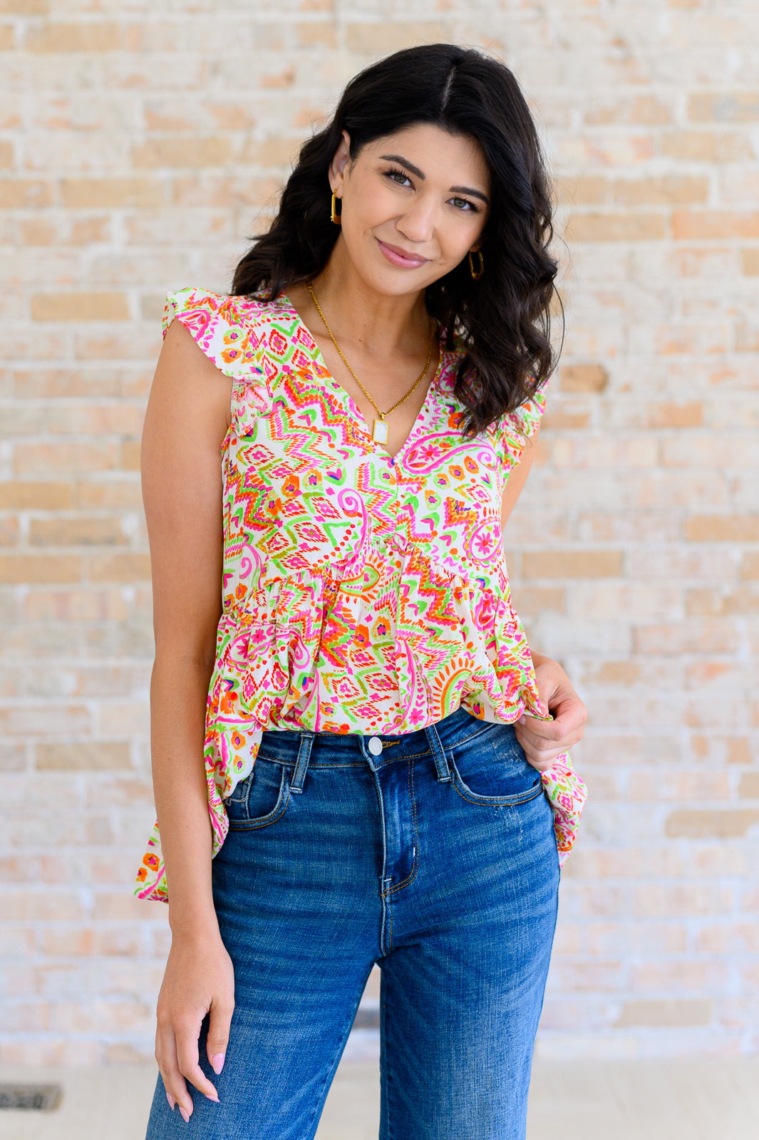 Lucy Eyelets Top in Ivory Multi - Shop All Around Divas