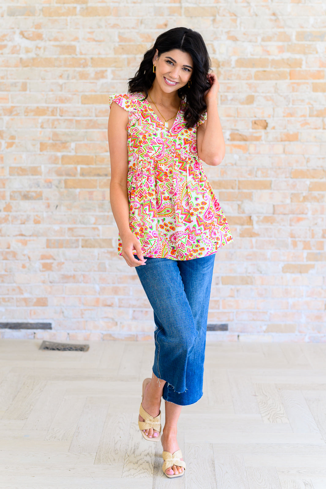 Lucy Eyelets Top in Ivory Multi - Shop All Around Divas