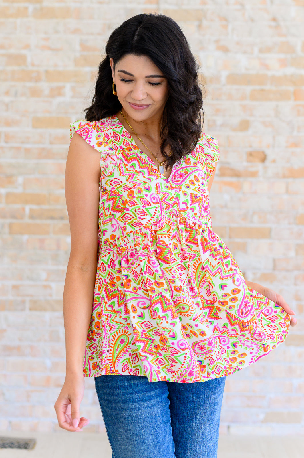 Lucy Eyelets Top in Ivory Multi - Shop All Around Divas
