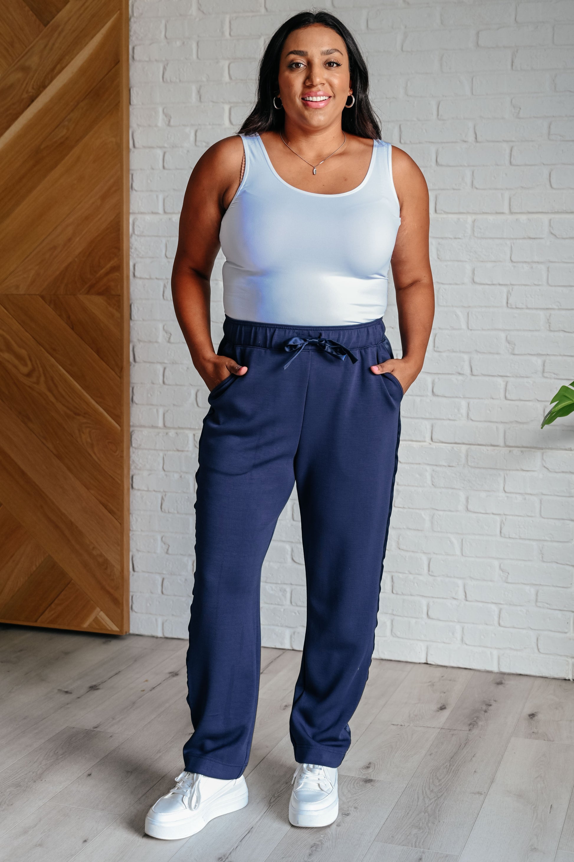 Lysa Satin Stripe Lounge Pants in Smoky Navy Ave Shops