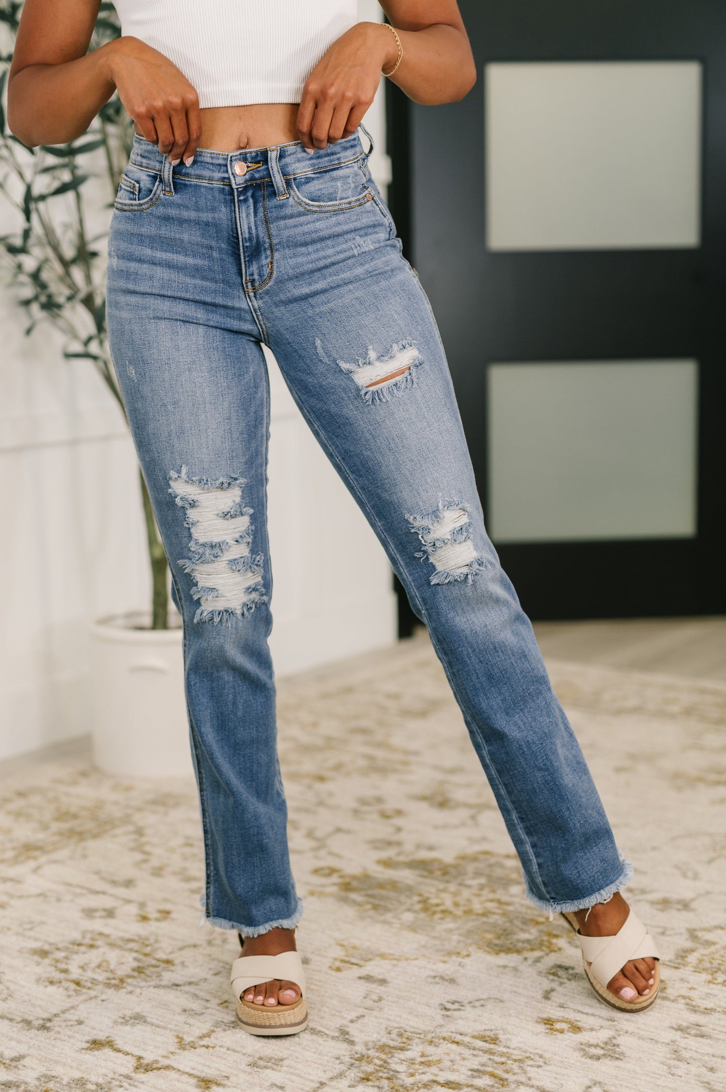 Maureen High Rise Distressed Bootcut Jeans - JUDY BLUE