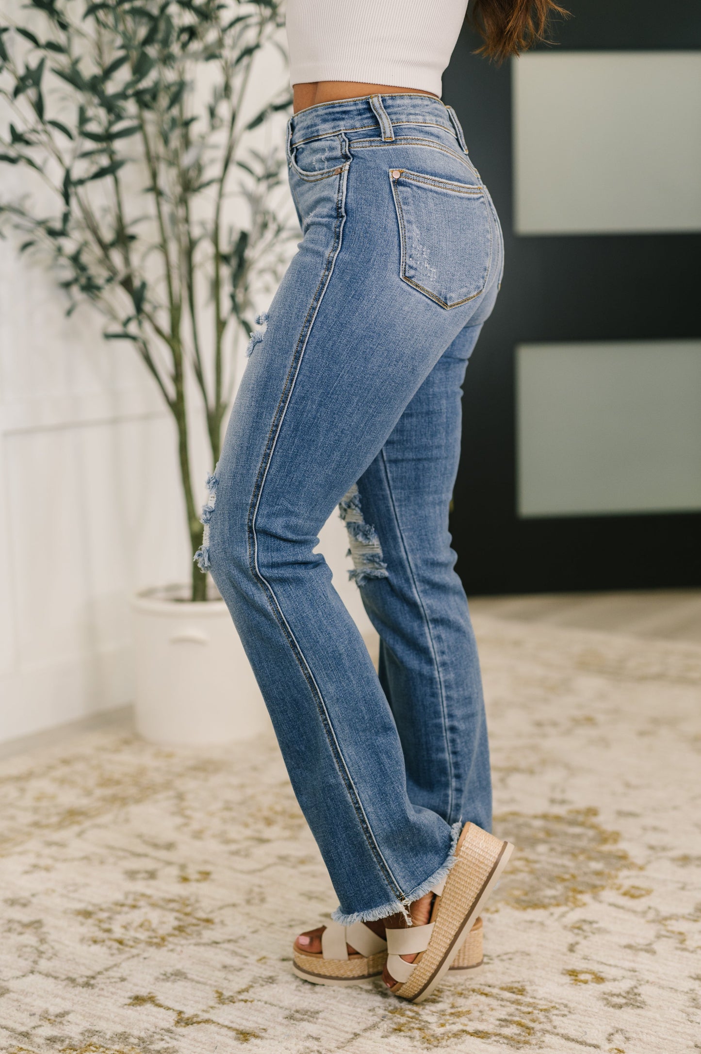 Maureen High Rise Distressed Bootcut Jeans - JUDY BLUE