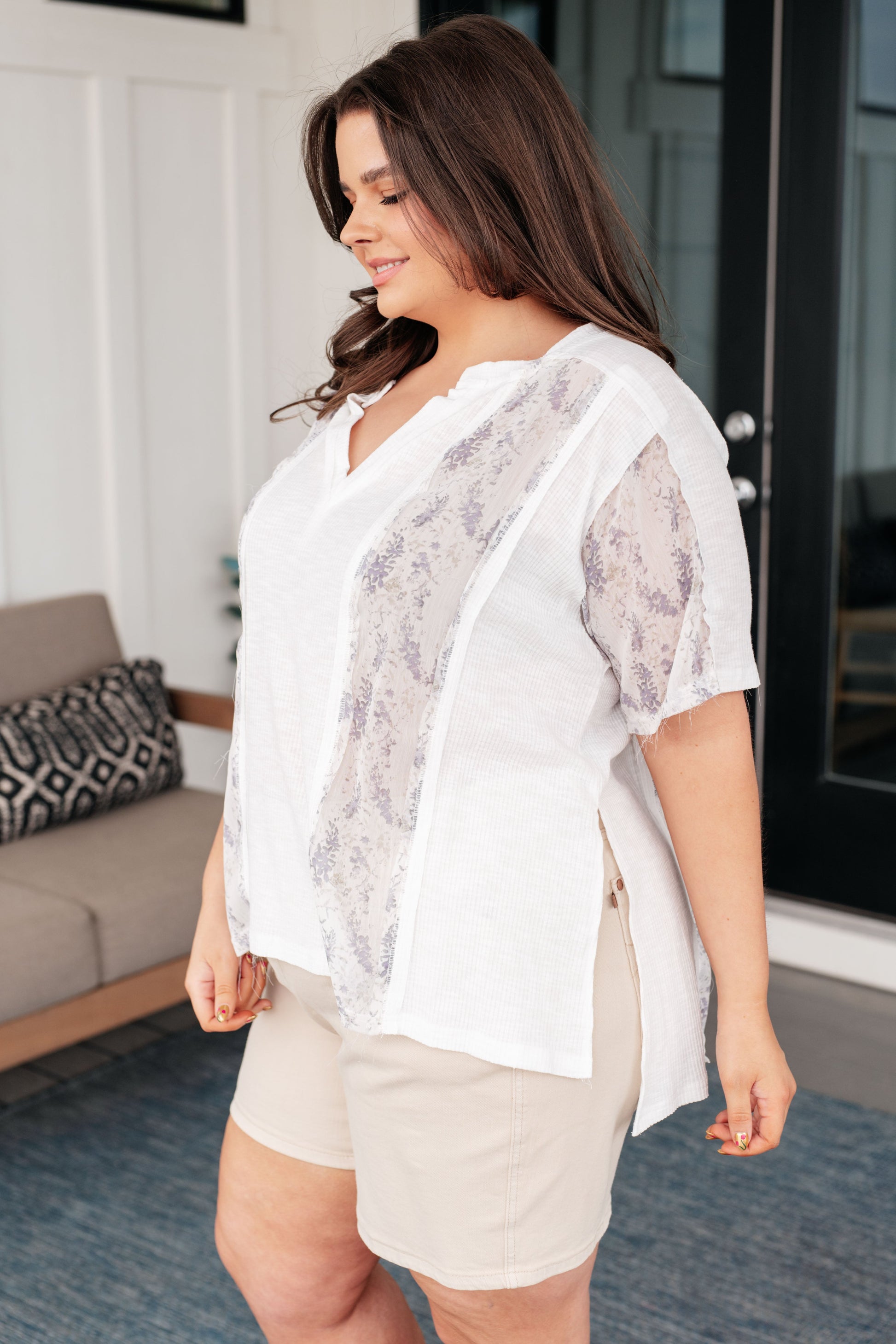 Mention Me Floral Accent Top in Ivory - Shop All Around Divas