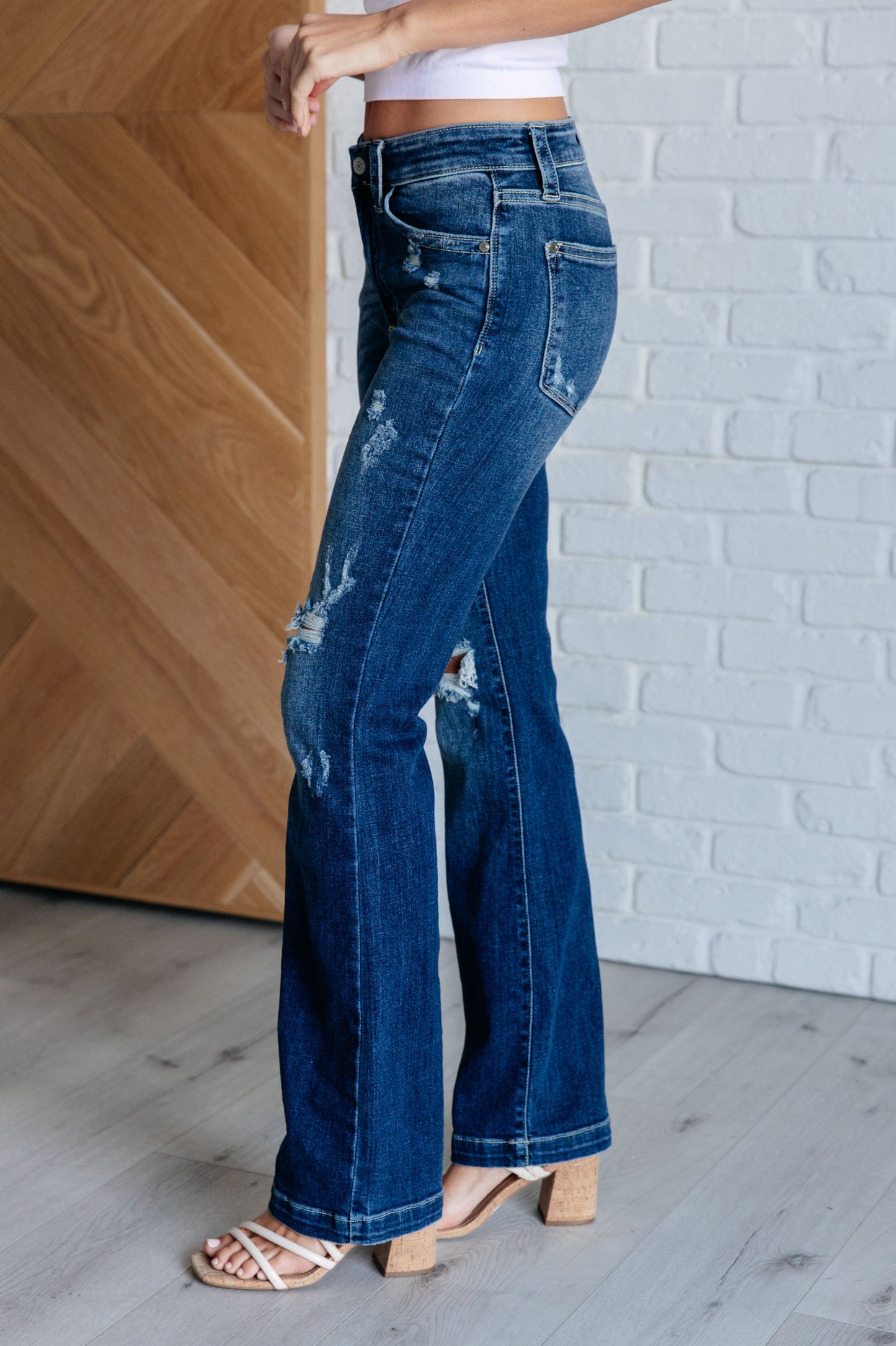 Mila Mid Rise Distressed Bootcut Jeans Ave Shops