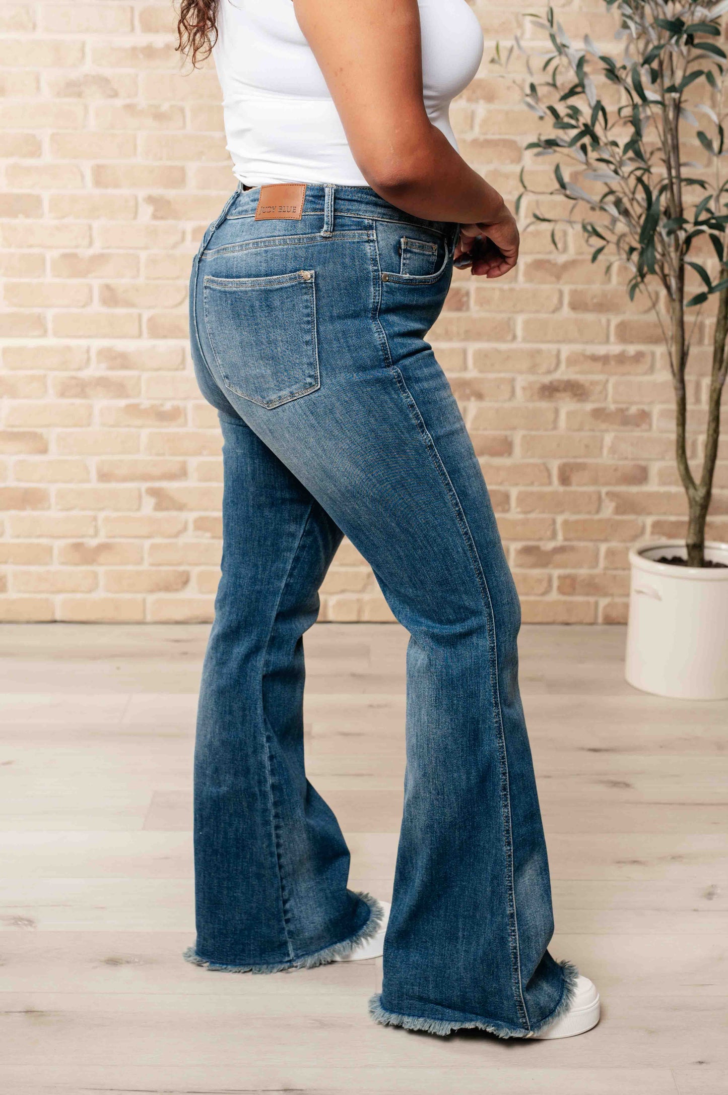 Miley High Waist Control Top Frayed Hem Flare Jeans - JUDY BLUE - Shop All Around Divas