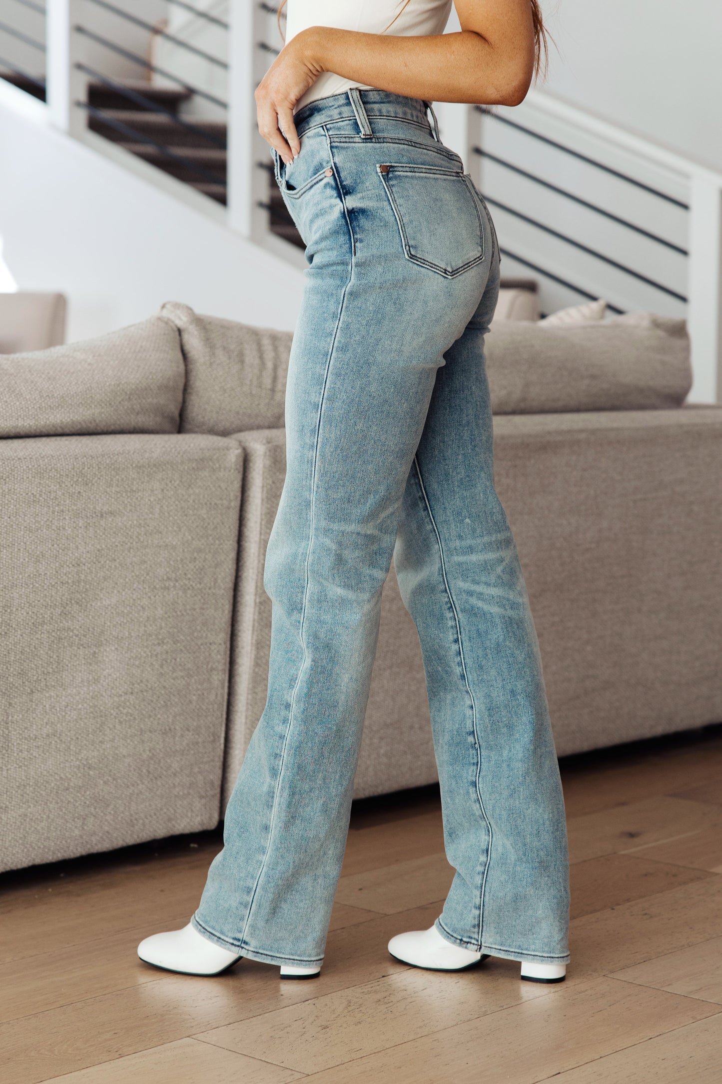 Miranda Plaid Cuff Straight Jeans