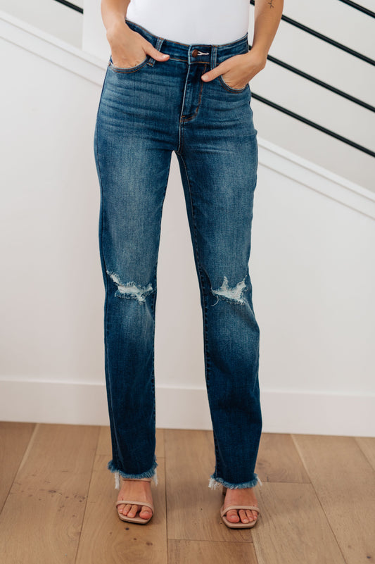 Morgan High Rise Distressed Straight Jeans - JUDY BLUE - Shop All Around Divas