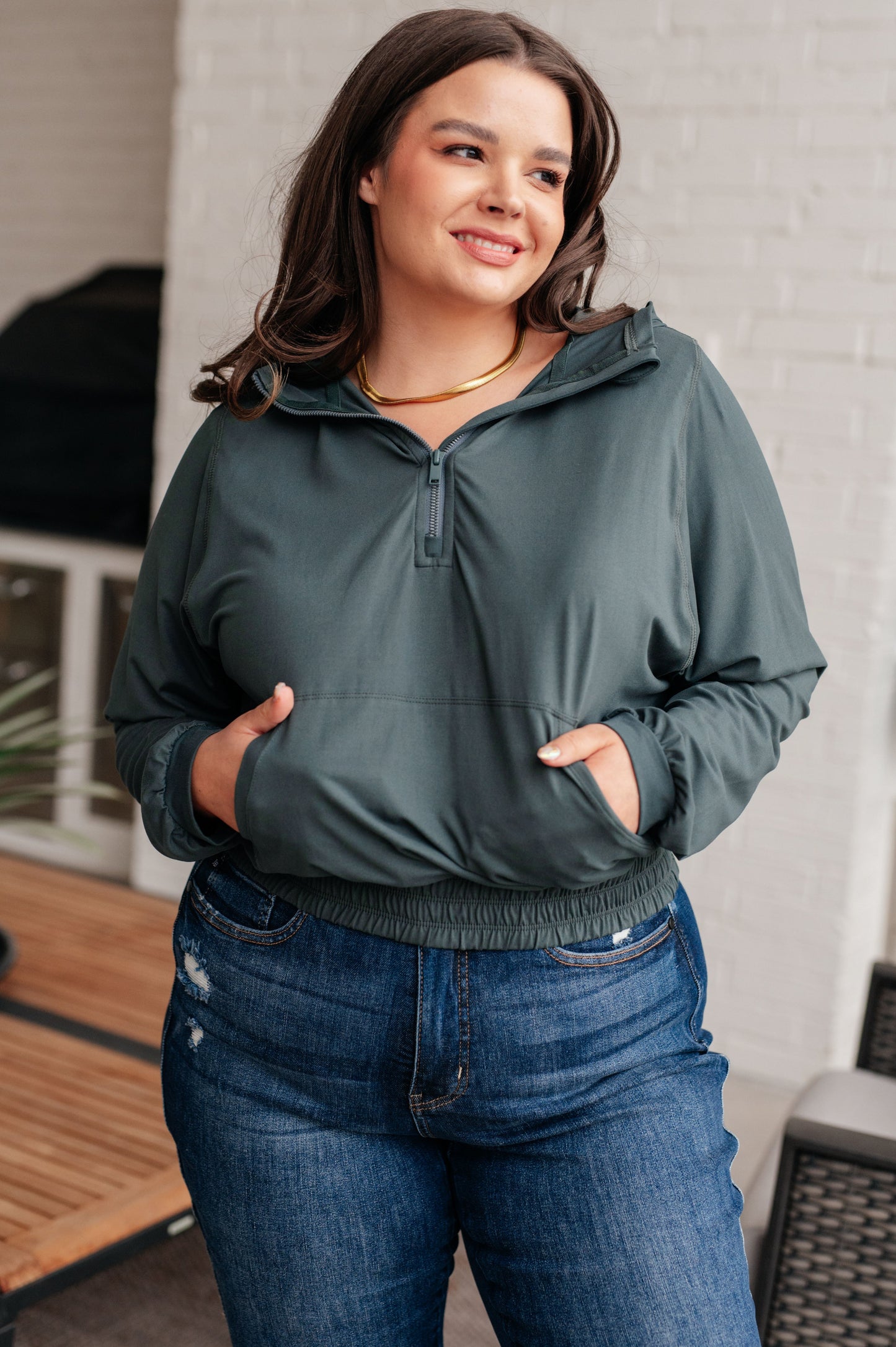 Morning Run Half Zip Hoodie in Smoked Spruce - Shop All Around Divas