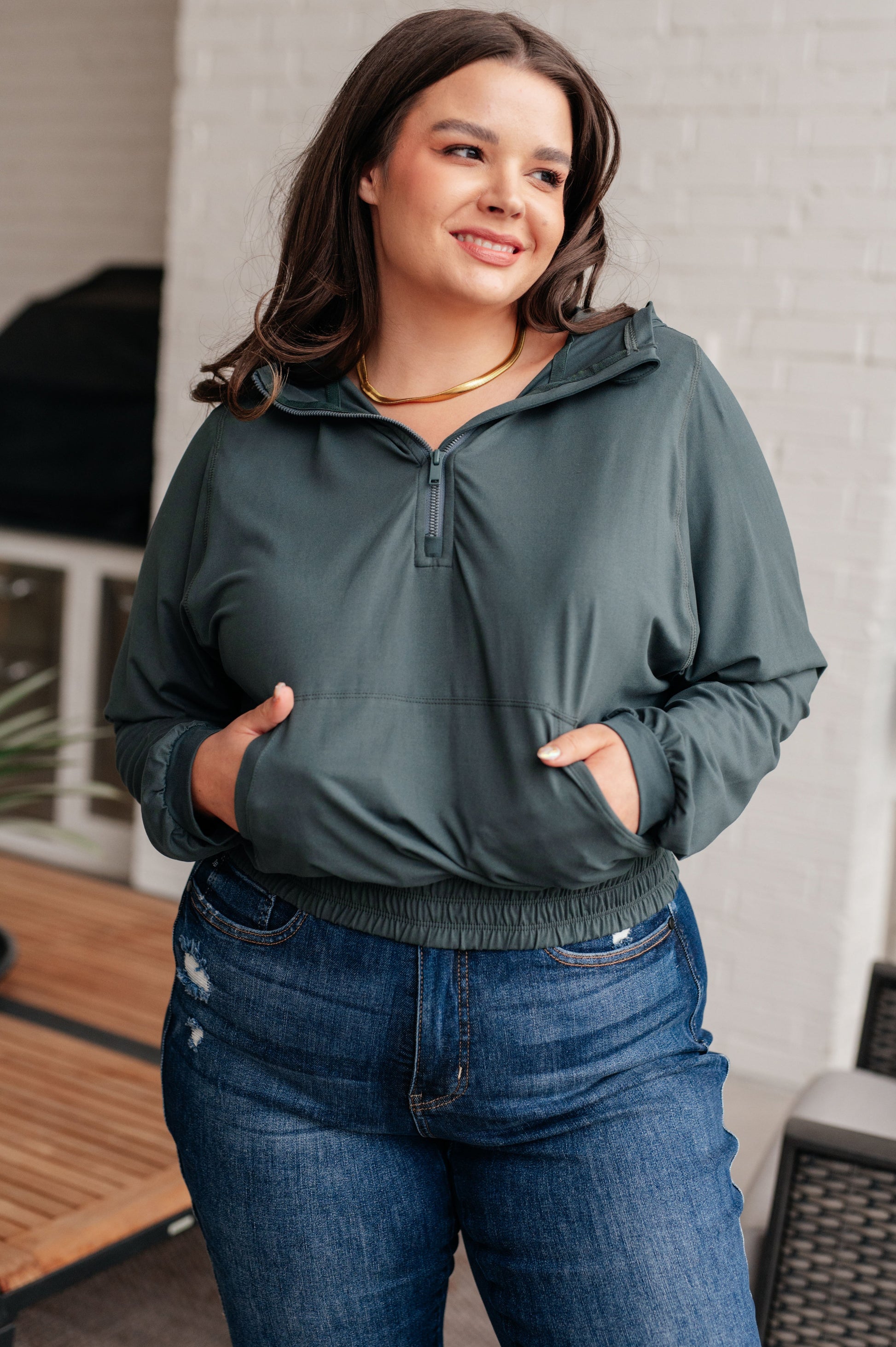 Morning Run Half Zip Hoodie in Smoked Spruce - Shop All Around Divas