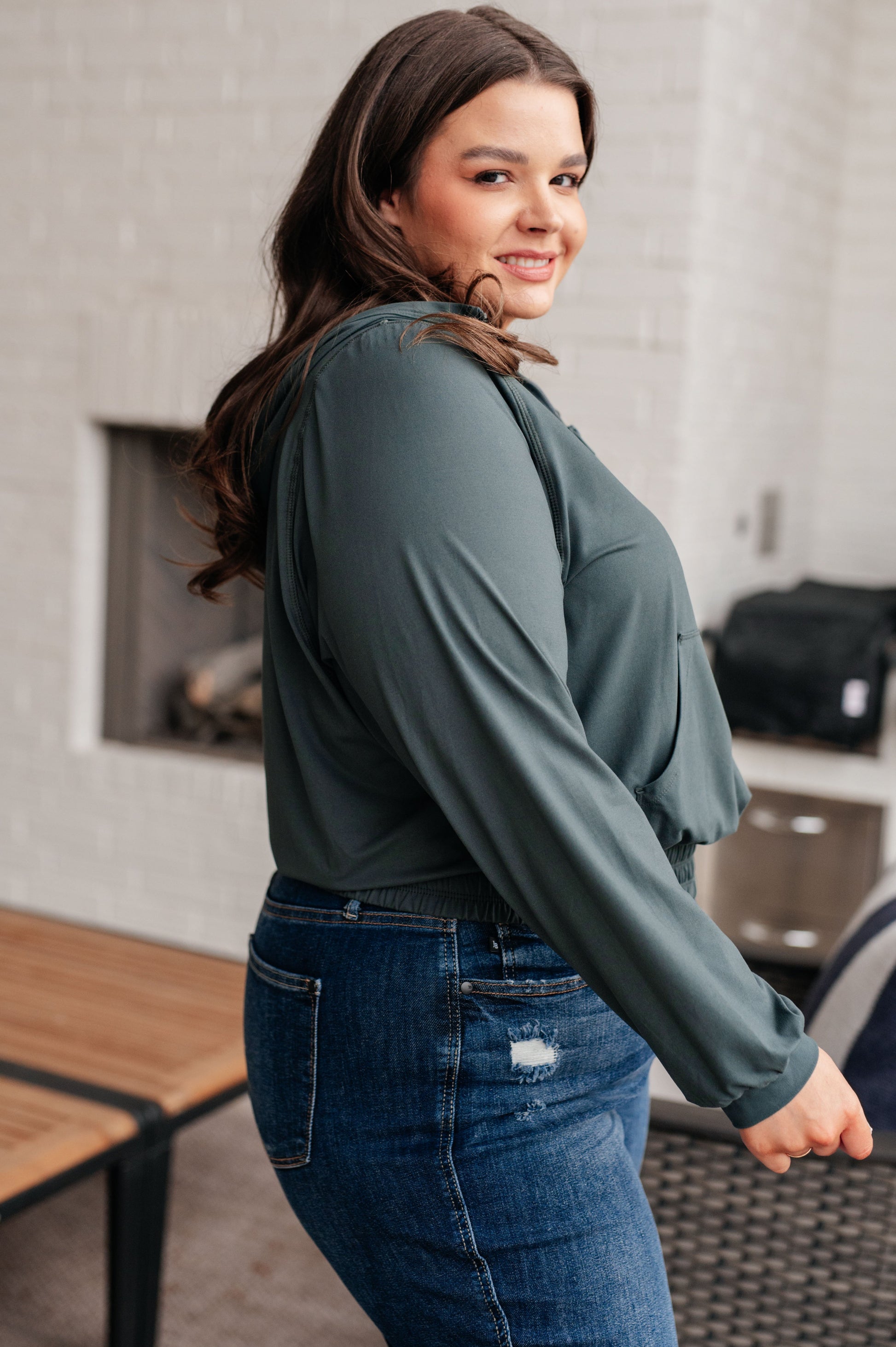 Morning Run Half Zip Hoodie in Smoked Spruce - Shop All Around Divas