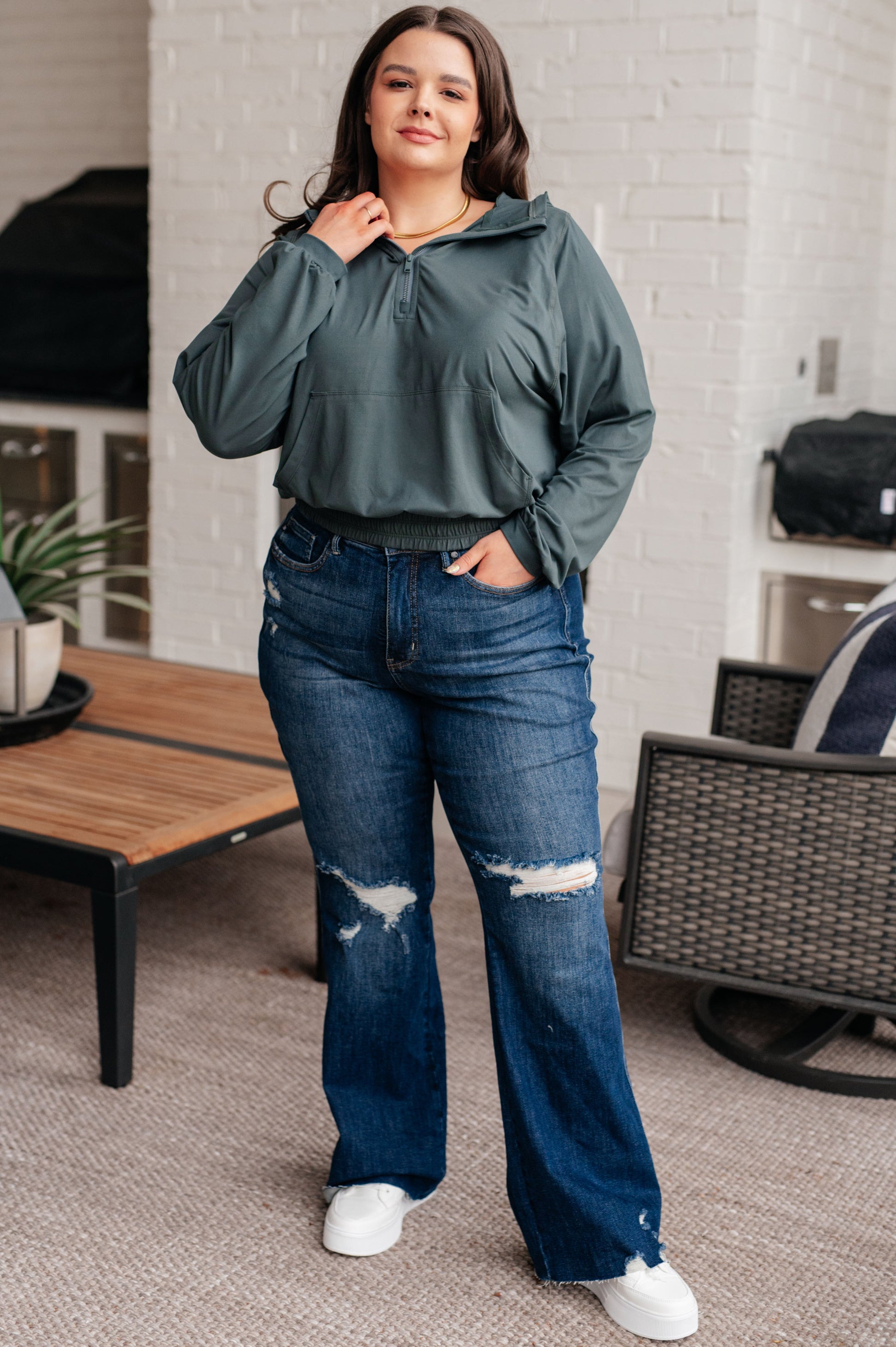 Morning Run Half Zip Hoodie in Smoked Spruce - Shop All Around Divas