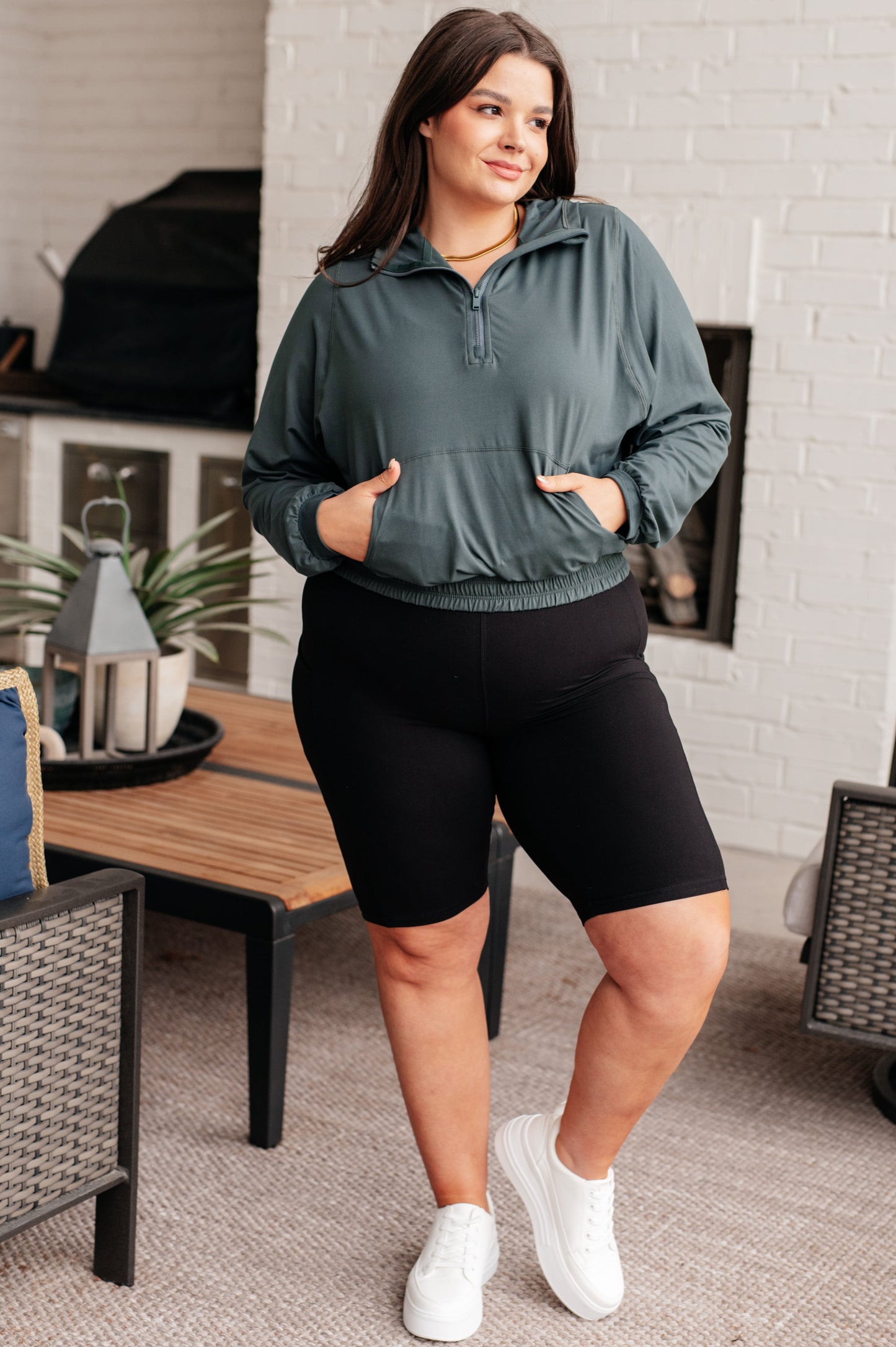 Morning Run Half Zip Hoodie in Smoked Spruce - Shop All Around Divas