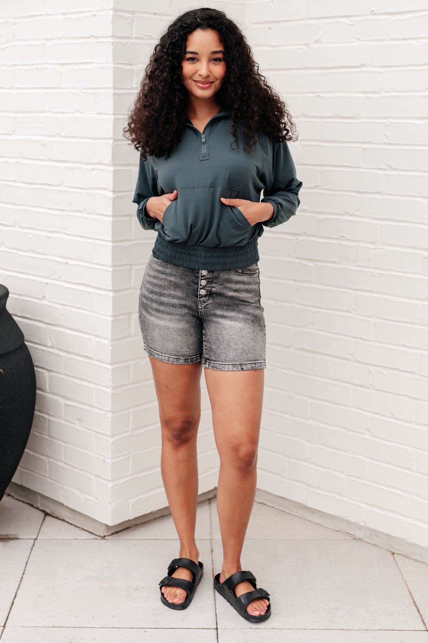 Morning Run Half Zip Hoodie in Smoked Spruce - Shop All Around Divas