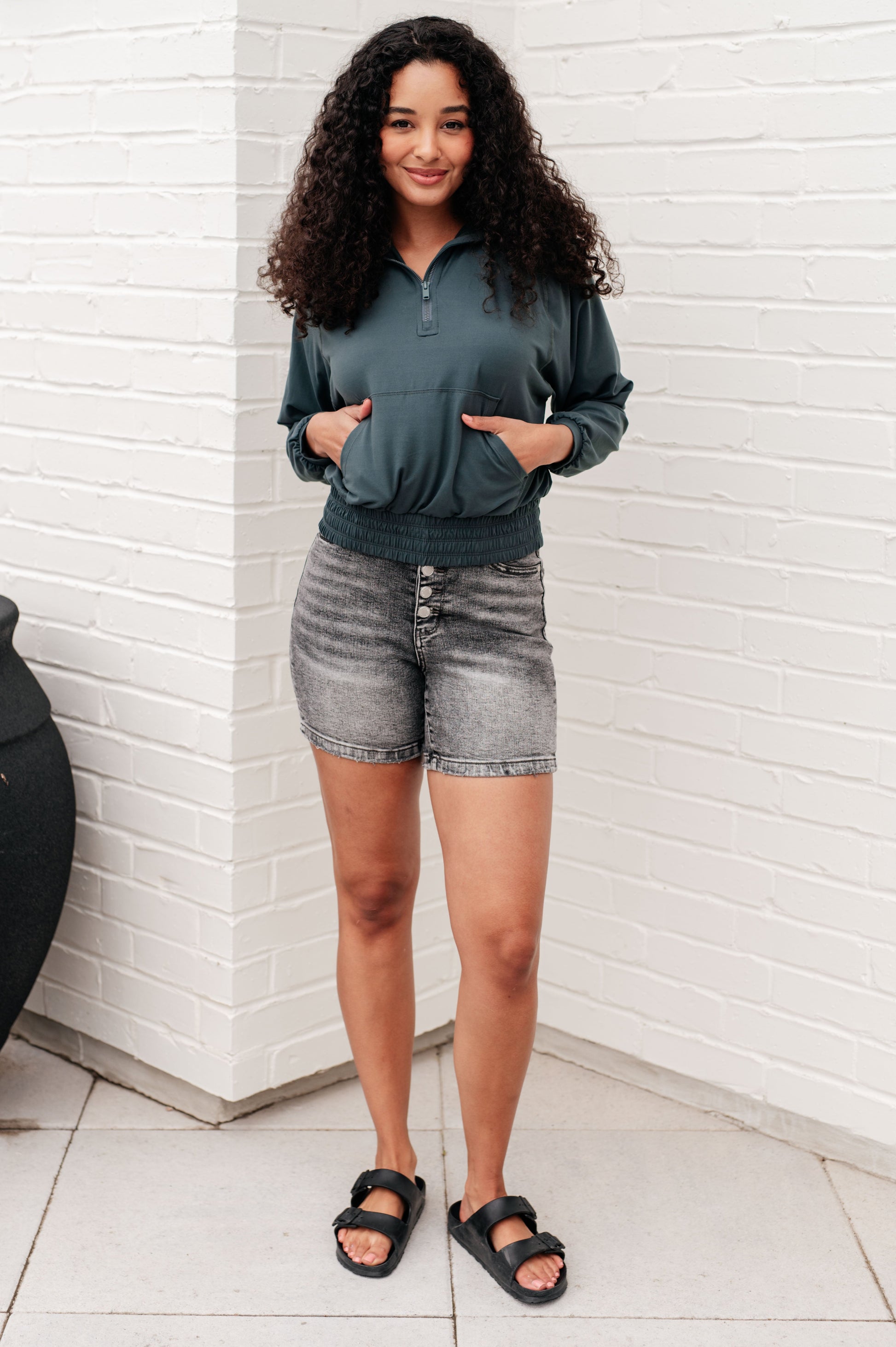 Morning Run Half Zip Hoodie in Smoked Spruce - Shop All Around Divas