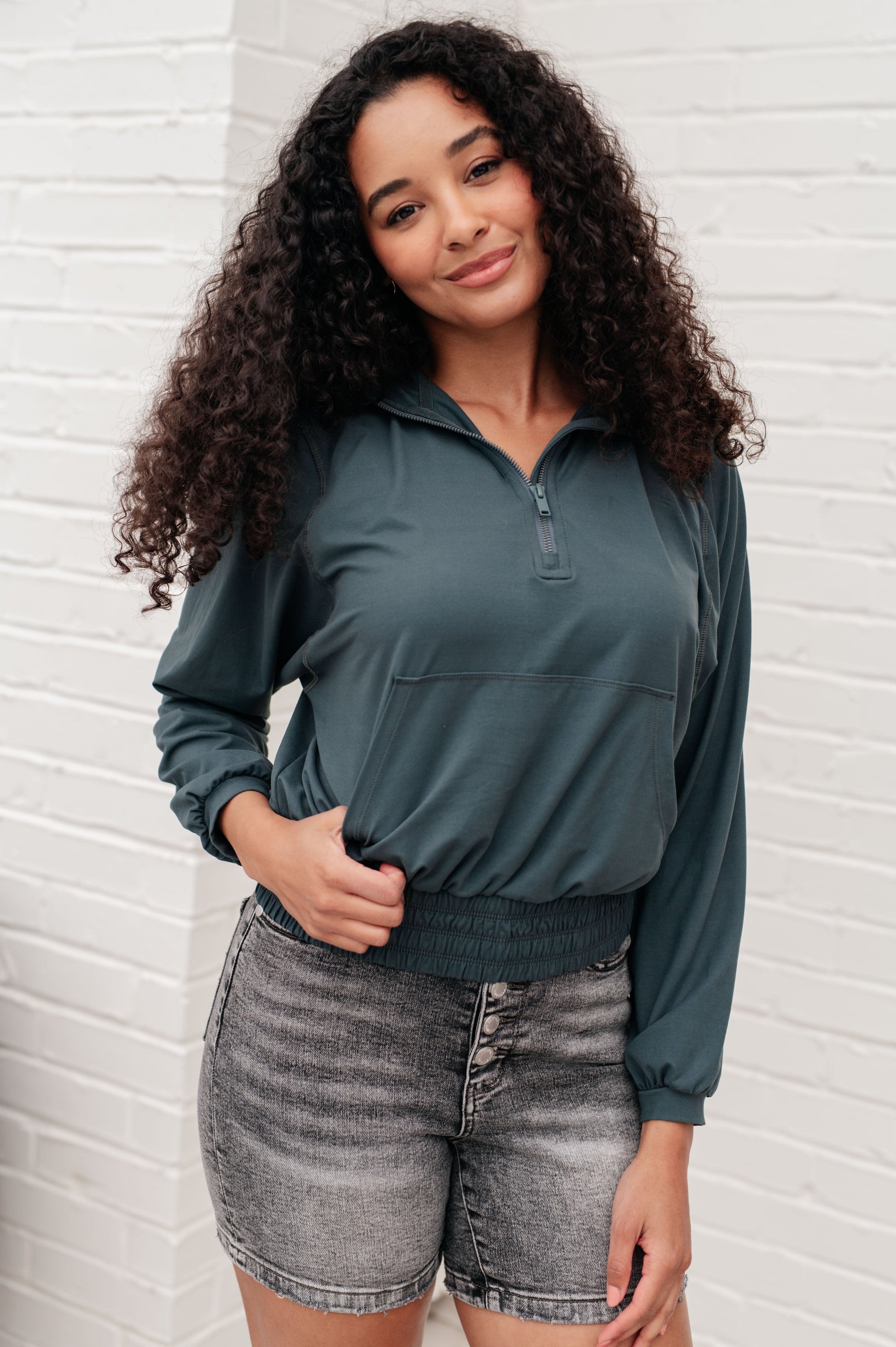 Morning Run Half Zip Hoodie in Smoked Spruce - Shop All Around Divas