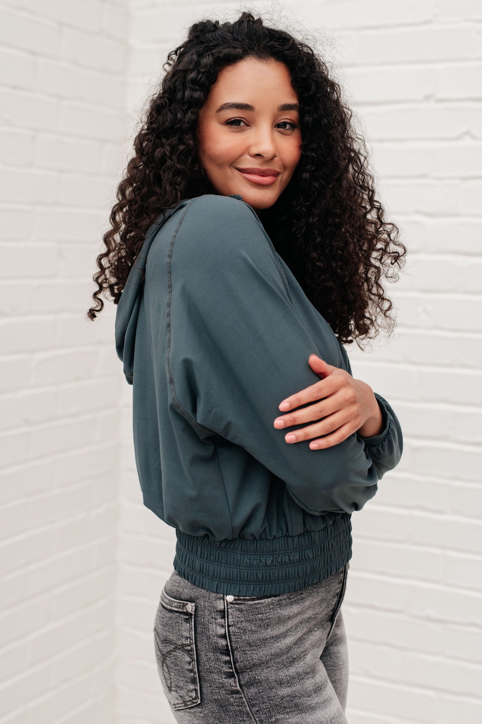 Morning Run Half Zip Hoodie in Smoked Spruce - Shop All Around Divas