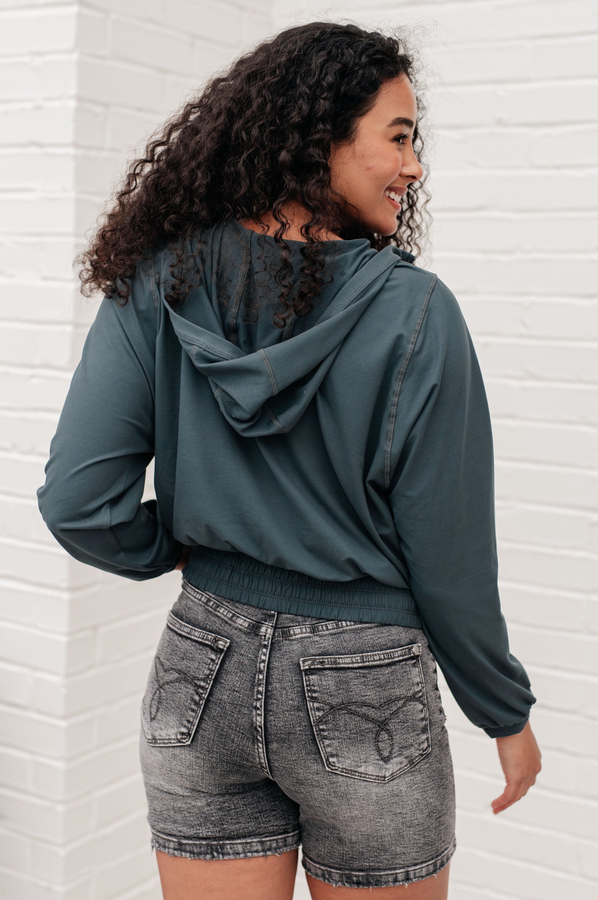 Morning Run Half Zip Hoodie in Smoked Spruce - Shop All Around Divas