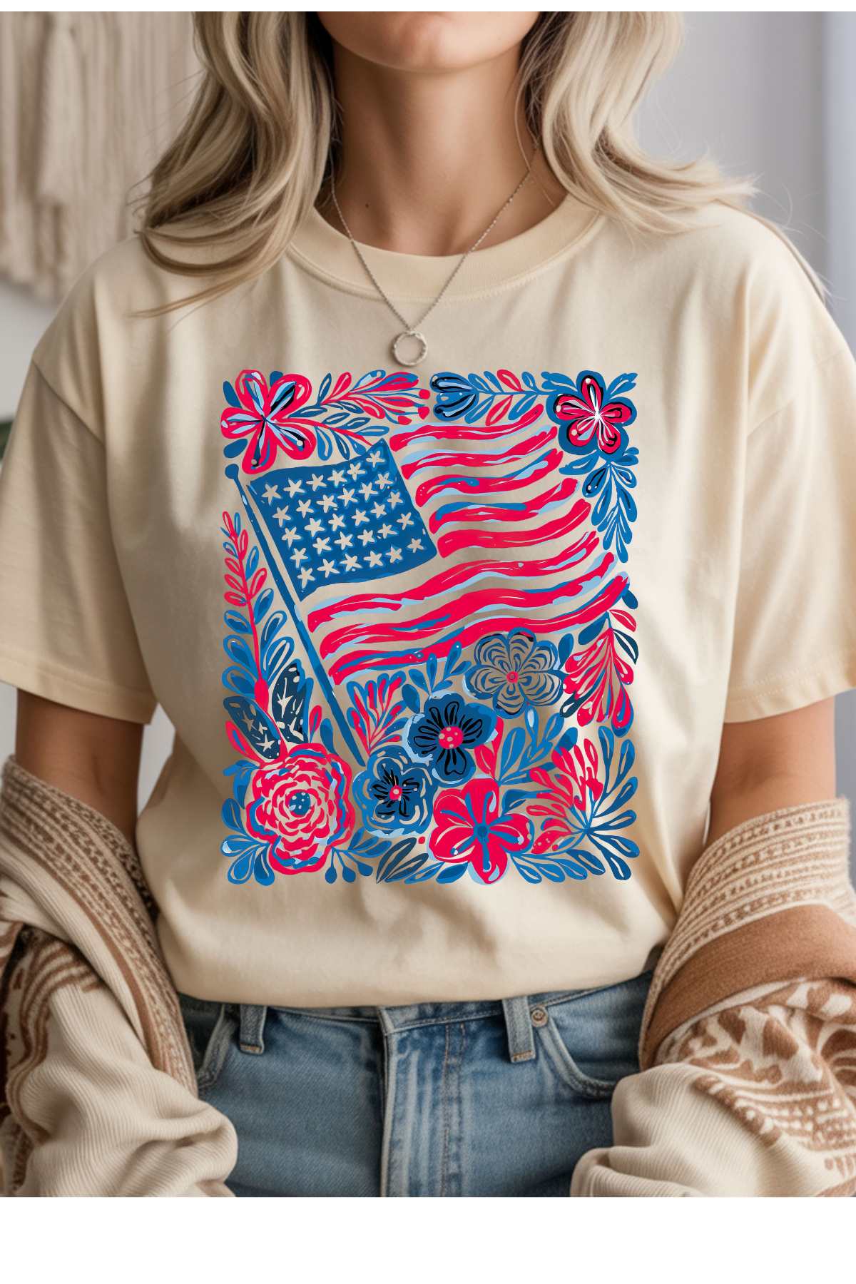 Boho American Flag Graphic Tee - 3 Colors