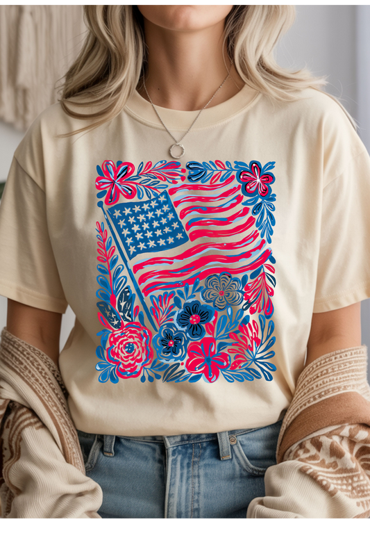 Boho American Flag Graphic Tee - 3 Colors