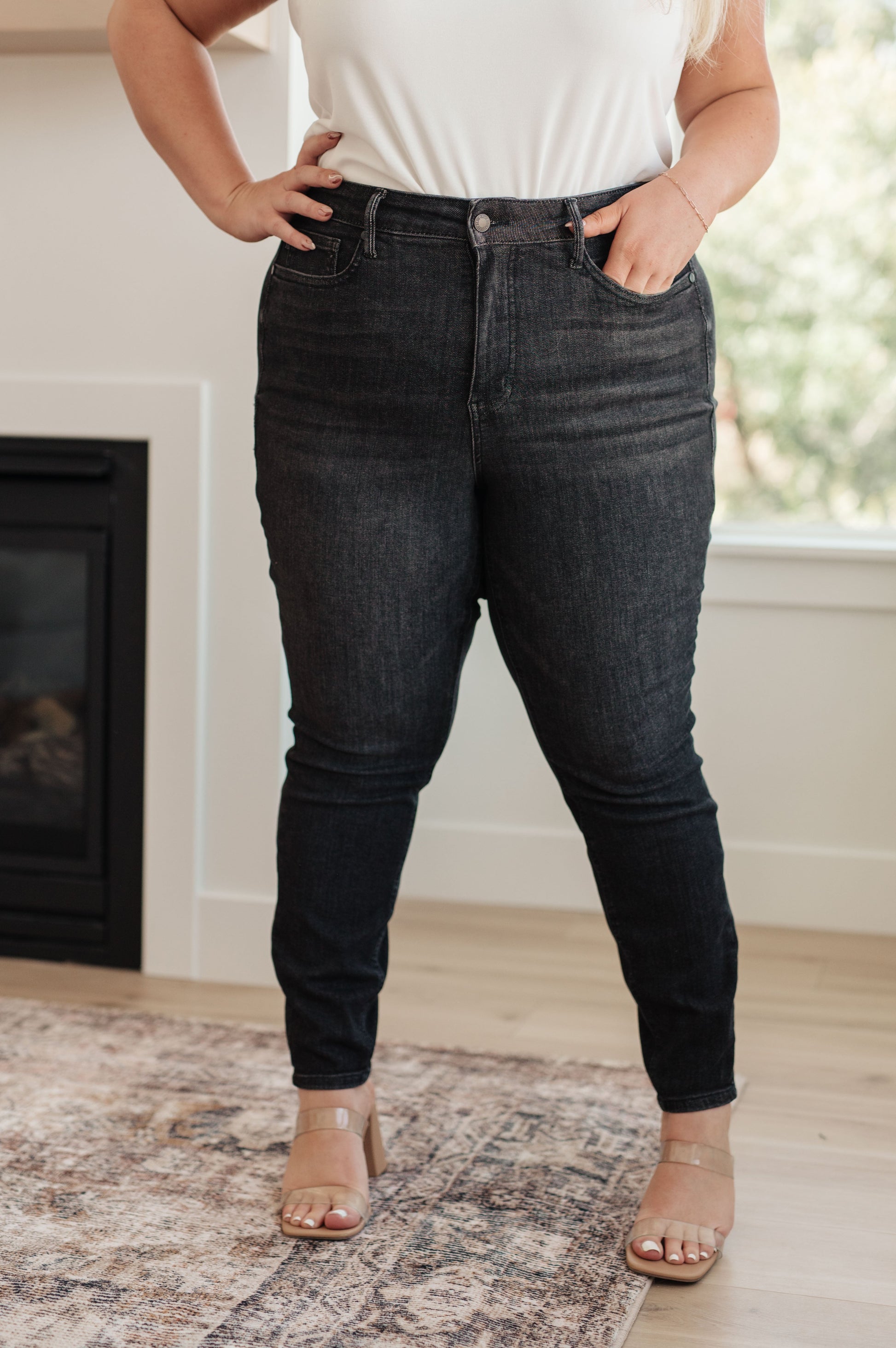 Octavia High Rise Control Top Skinny Jeans in Washed Black - Shop All Around Divas