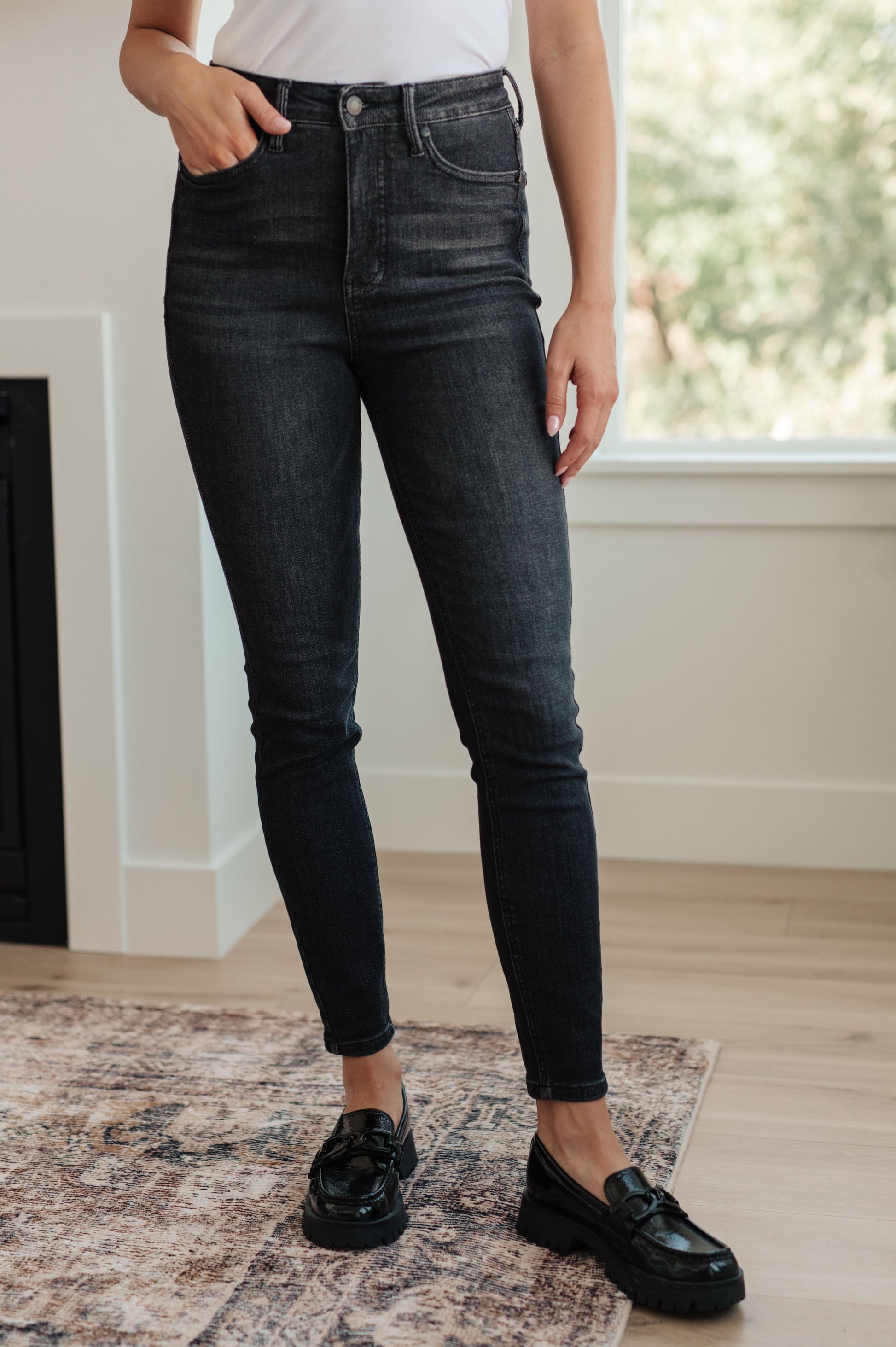 Octavia High Rise Control Top Skinny Jeans in Washed Black - Shop All Around Divas