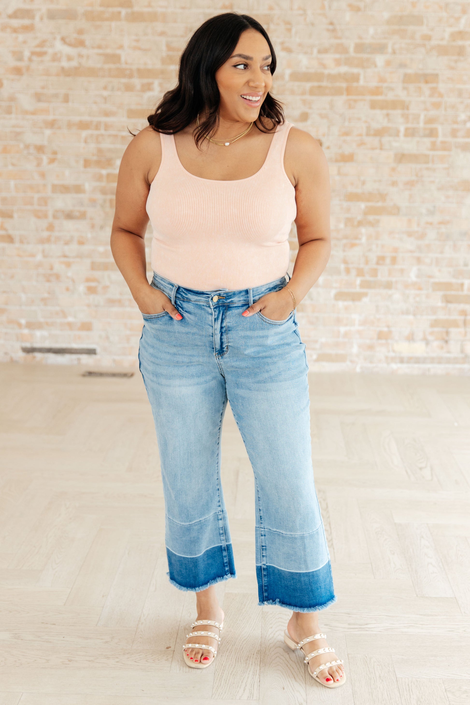 Olivia High Rise Wide Leg Crop Jeans in Medium Wash - JUDY BLUE - Shop All Around Divas