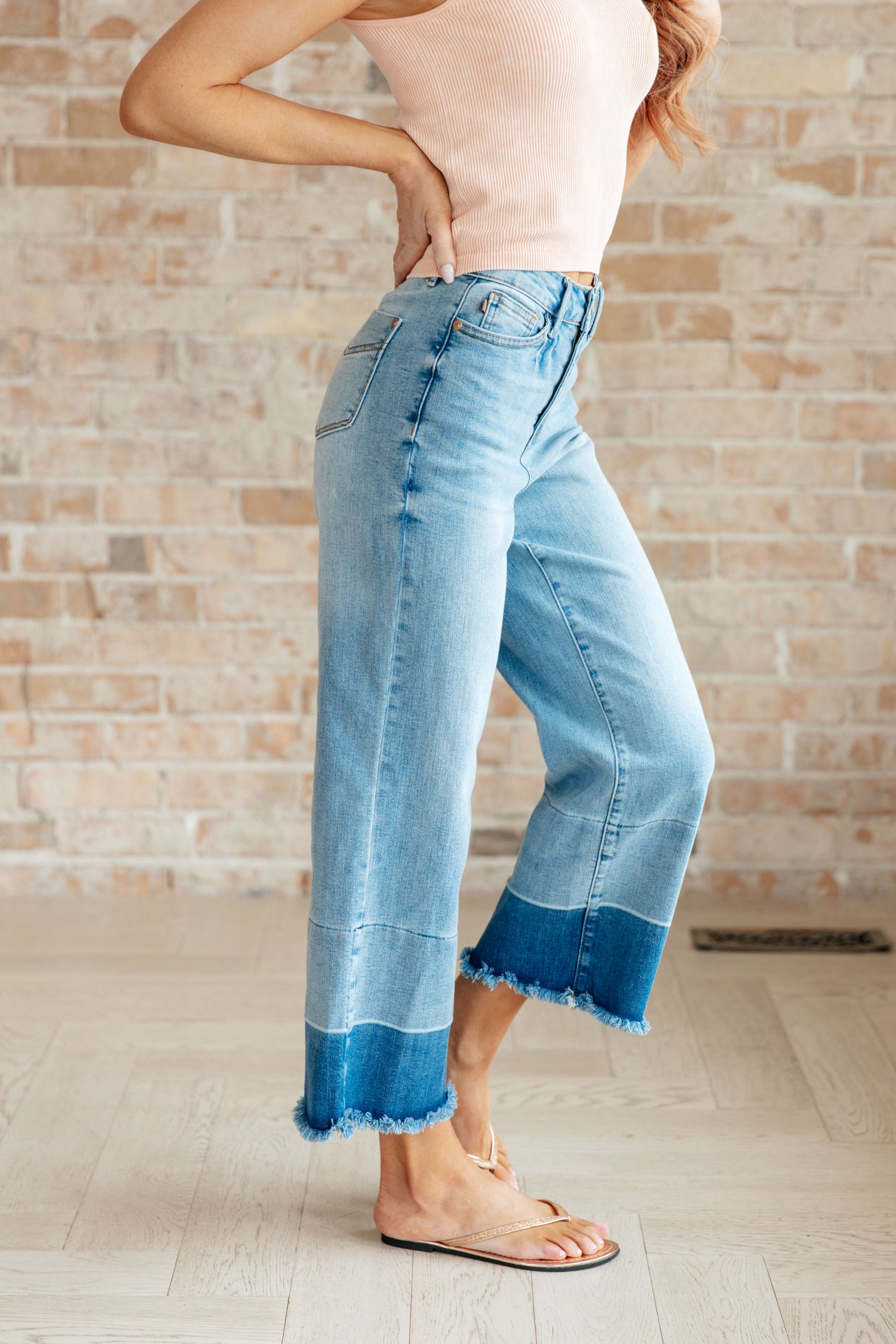 Olivia High Rise Wide Leg Crop Jeans in Medium Wash - JUDY BLUE - Shop All Around Divas